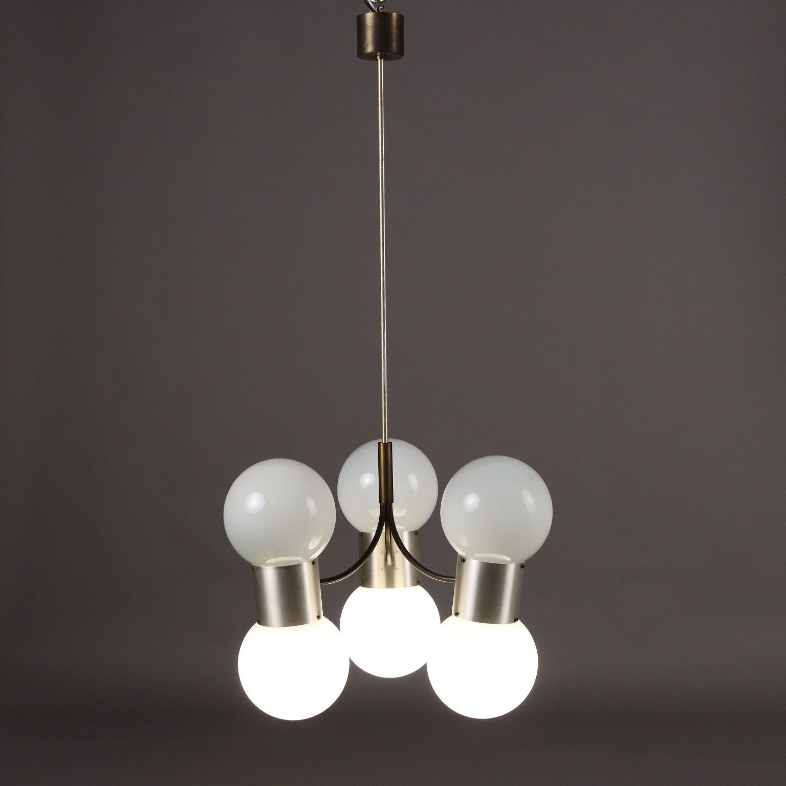 Plafonnier vintage en aluminium et verre, Italie, années 1970 photo Luminaires