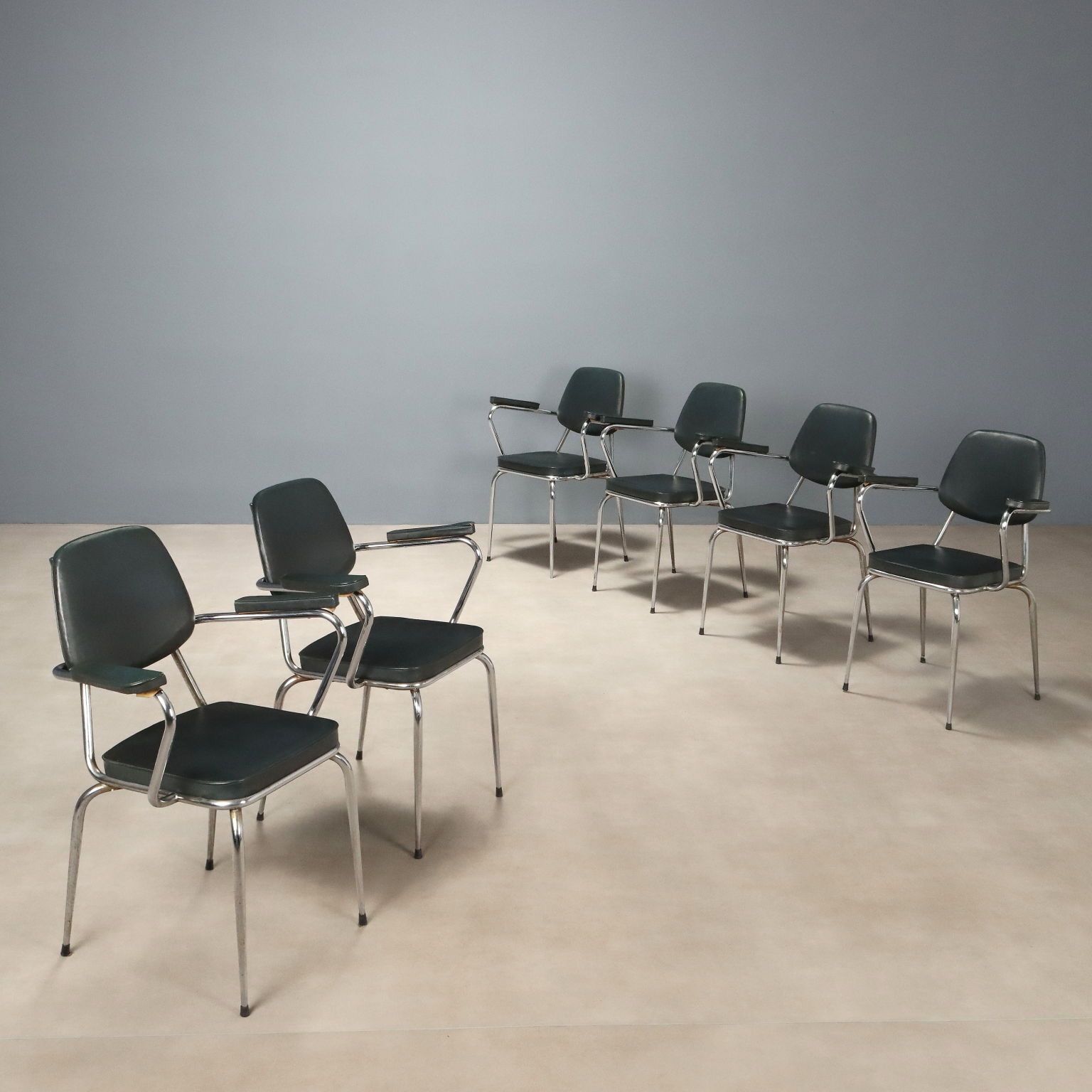 Vintage Chairs Chromed Metal Leatherette Design Italy 1960s 70s