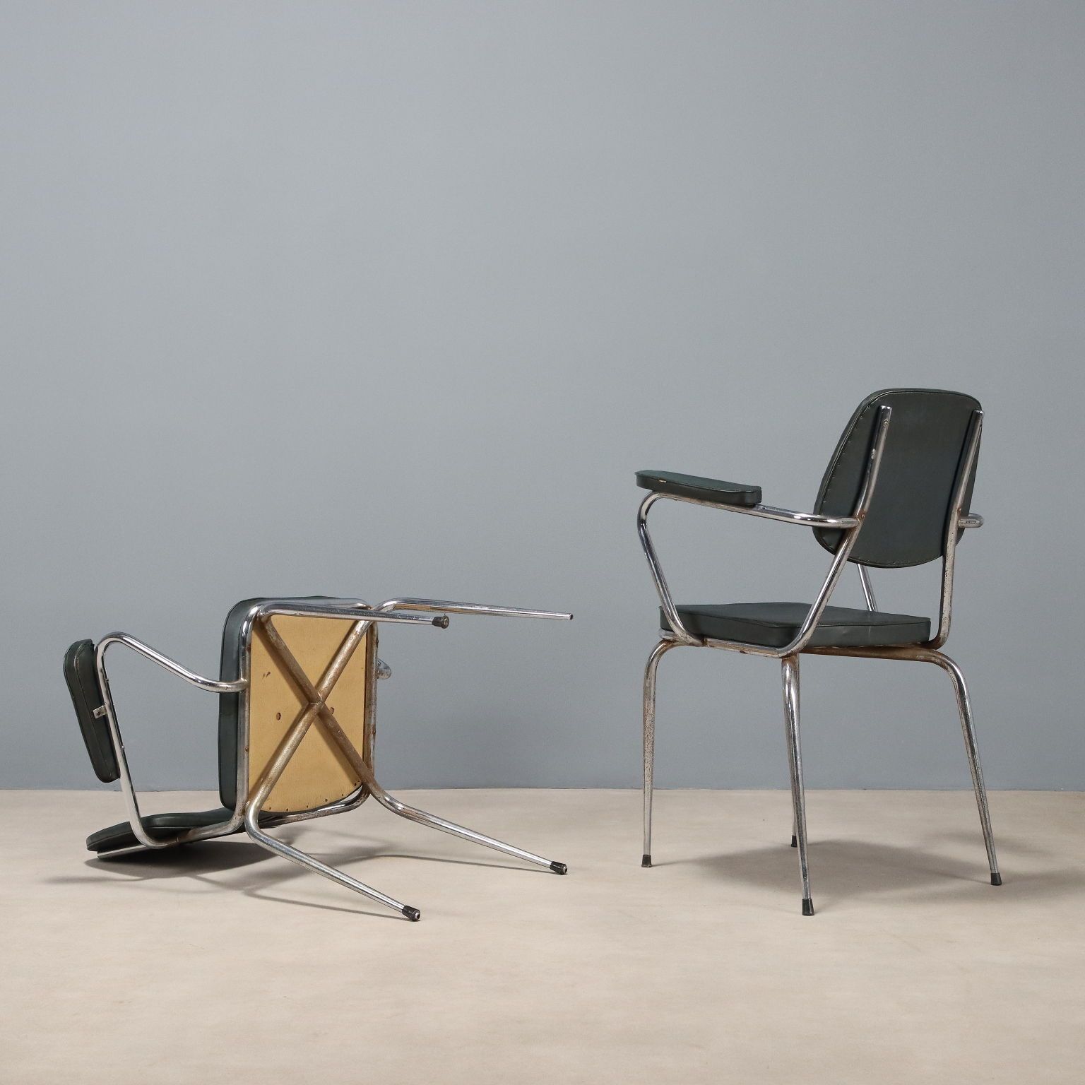 photo for sale Vintage Chairs Chromed Metal Leatherette Design Italy 1960s 70s