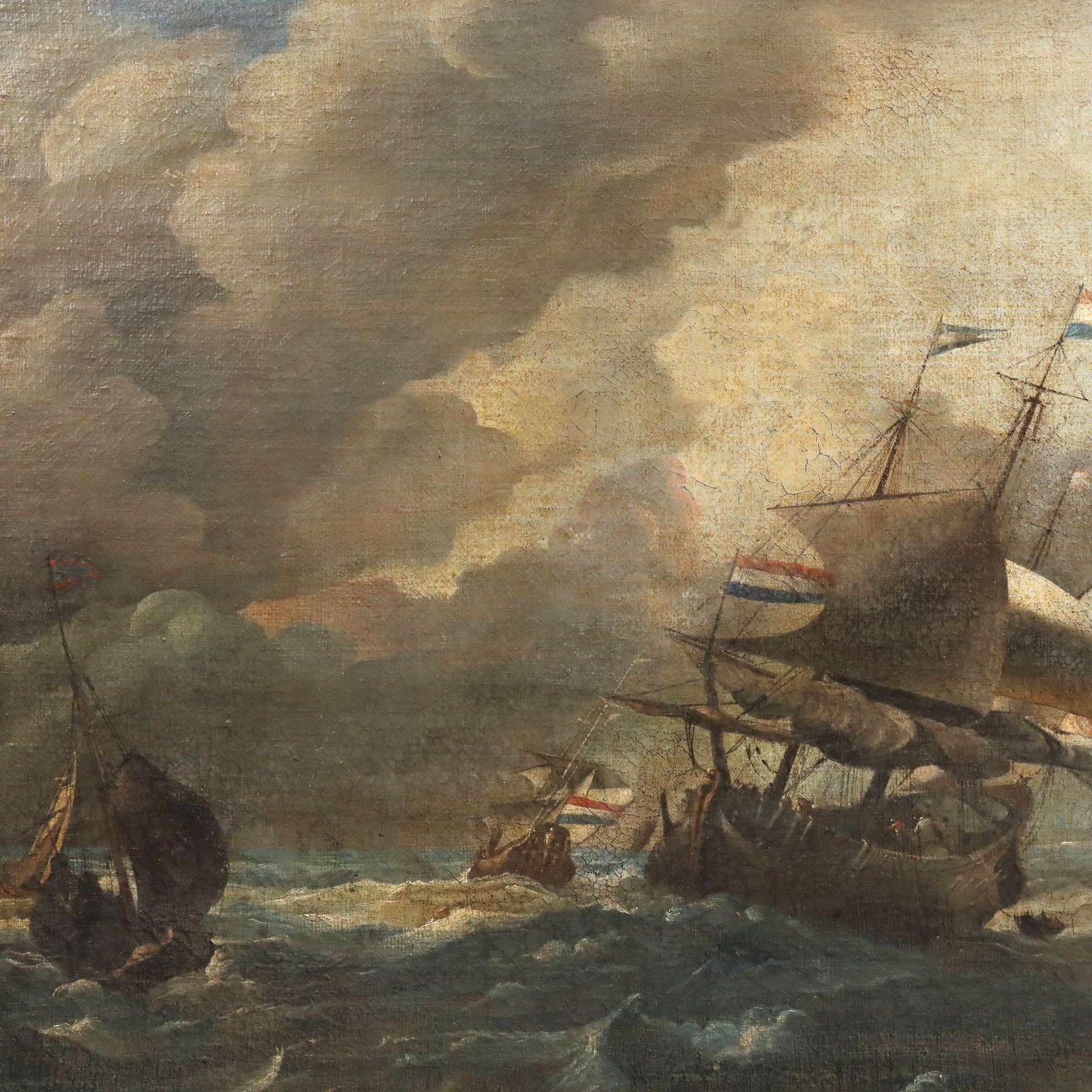 Antiek schilderij, stormachtige zee met zeilschepen, olieverf op doek, '700 photo for sale