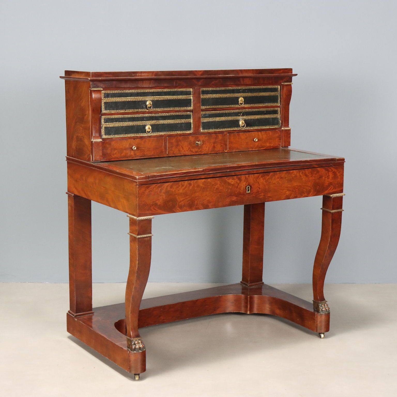Antique Writing Desk Napoleon III Mahogany Metal France XIX Century