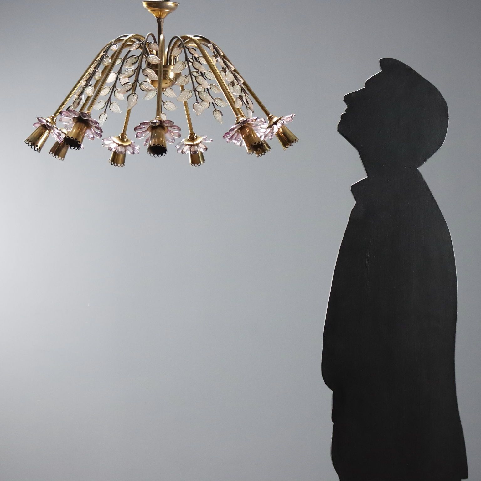 Vintage Hanglamp Messing Glas 9 Lichts Design Italië jaren 1950 photo furniture