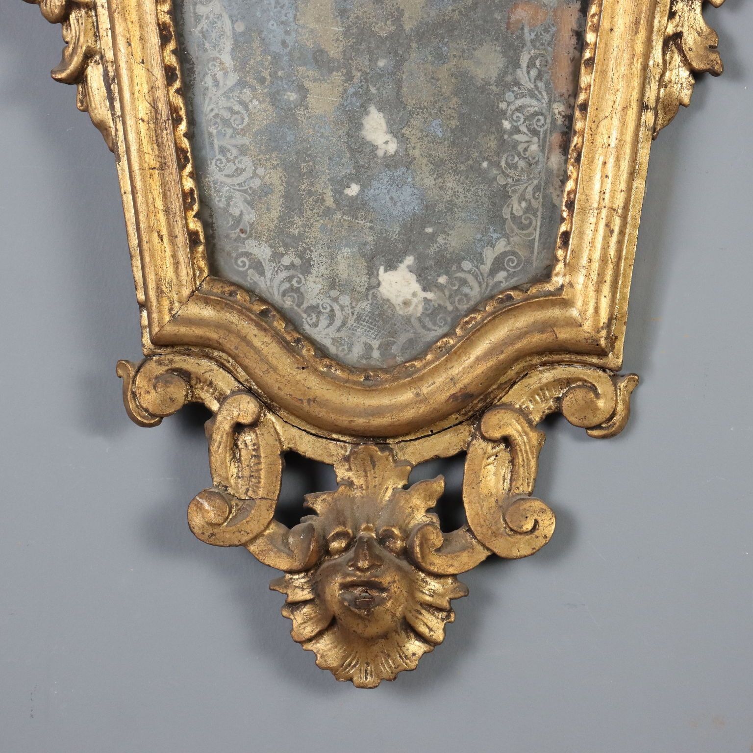 Carved And Gilded Wood Mirror   Italy 18th Century photo vintage