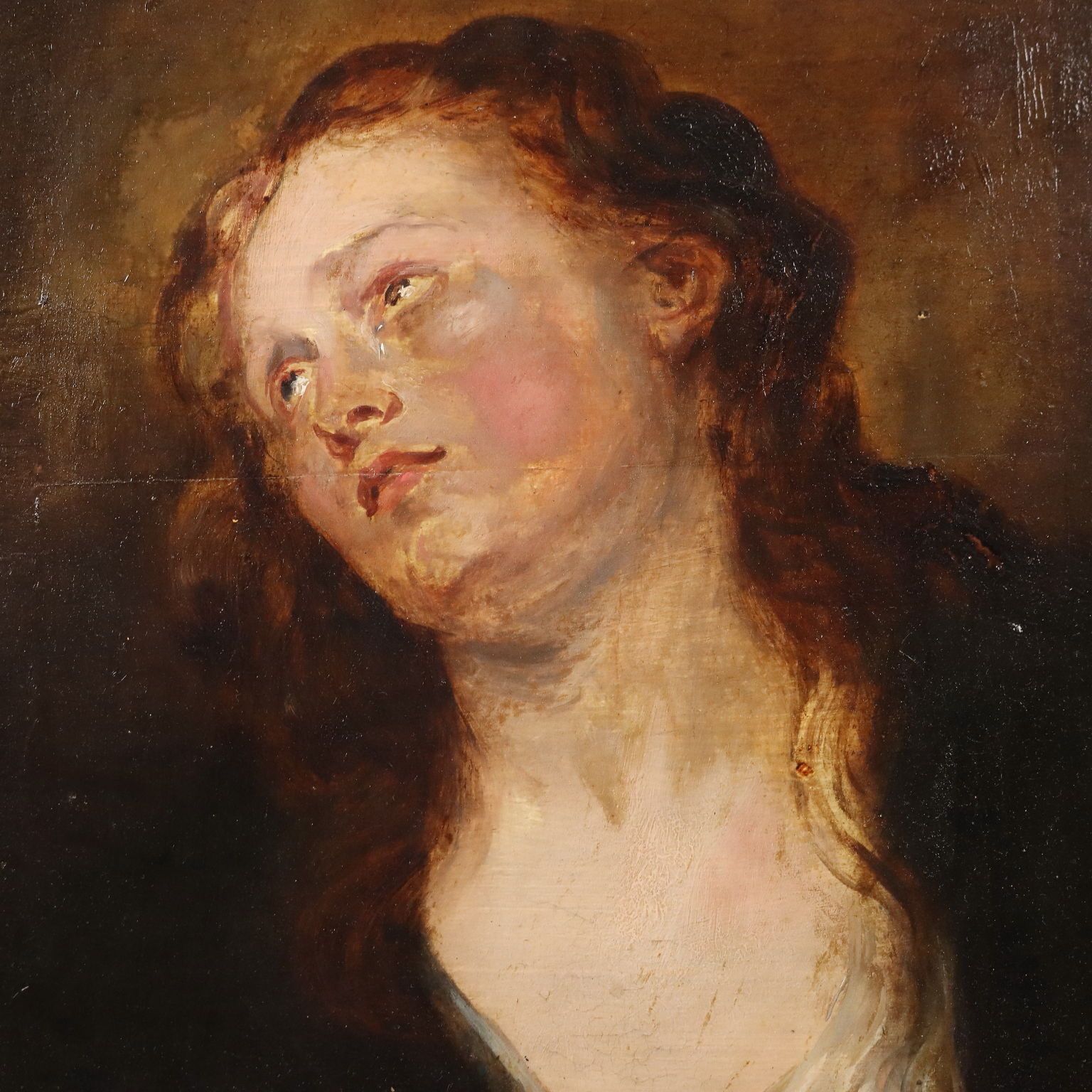 Painting By Follower Of Van Dyck   Late 1700s   Female Face photo for sale