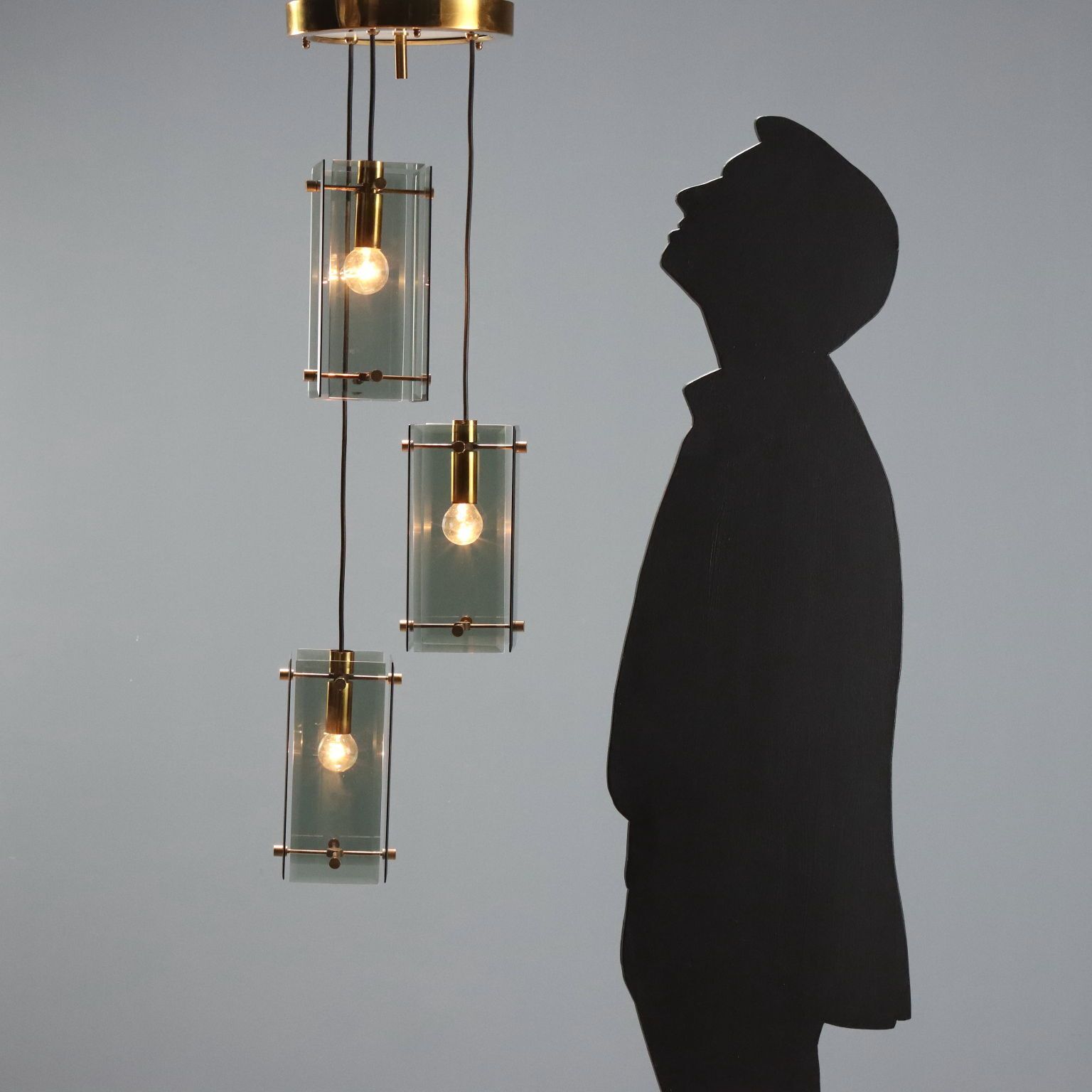 Vintage plafondlamp, messing, glas, design, Italië, jaren 1960 photo furniture