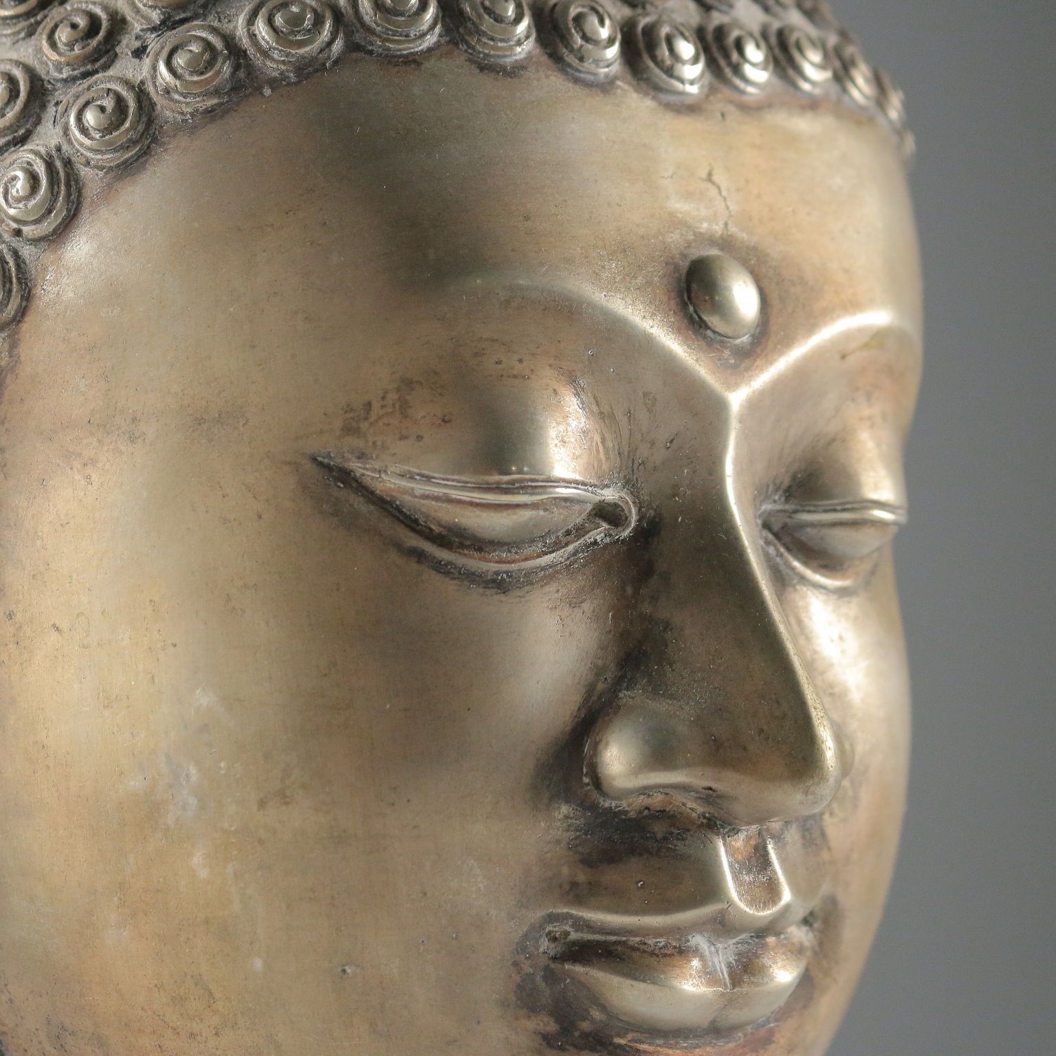 Antique Buddha Head Bronze Thailand XX Century photo for sale