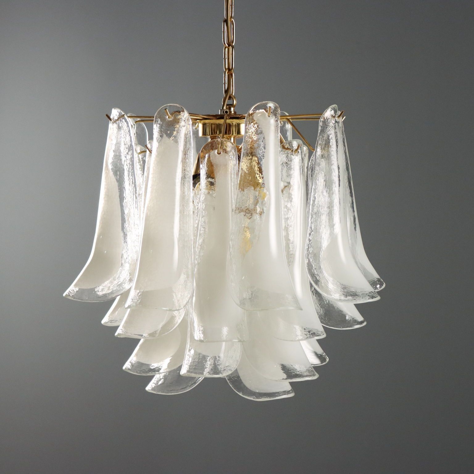 Vintage Chandelier Novaresi Milan Glass Brass Design Italy 1980s photo 790.0