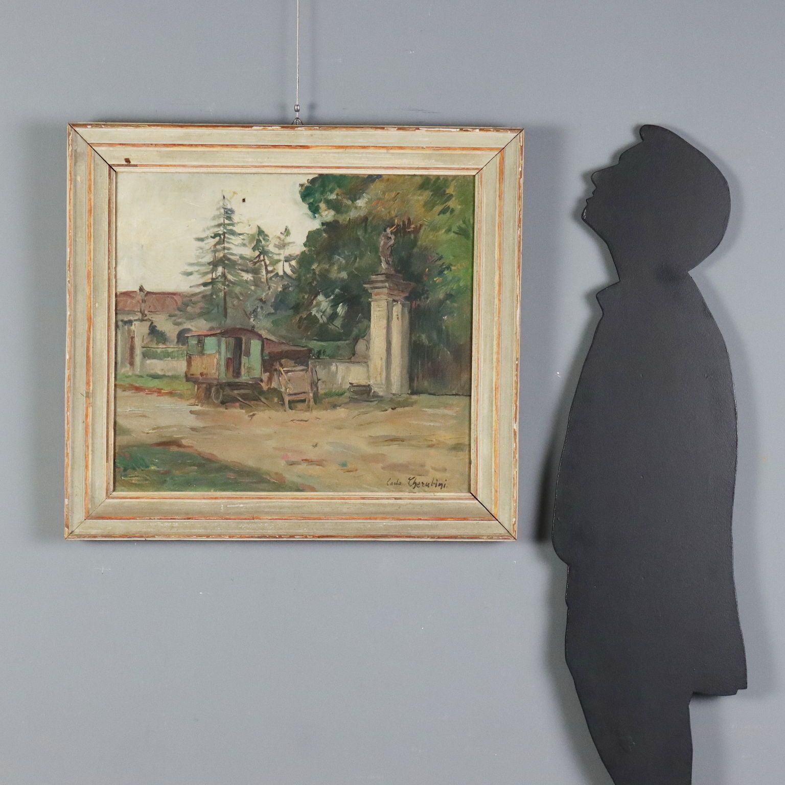 Tableau d'époque signé Carlo Cherubini, huile sur toile, XXe siècle photo furniture
