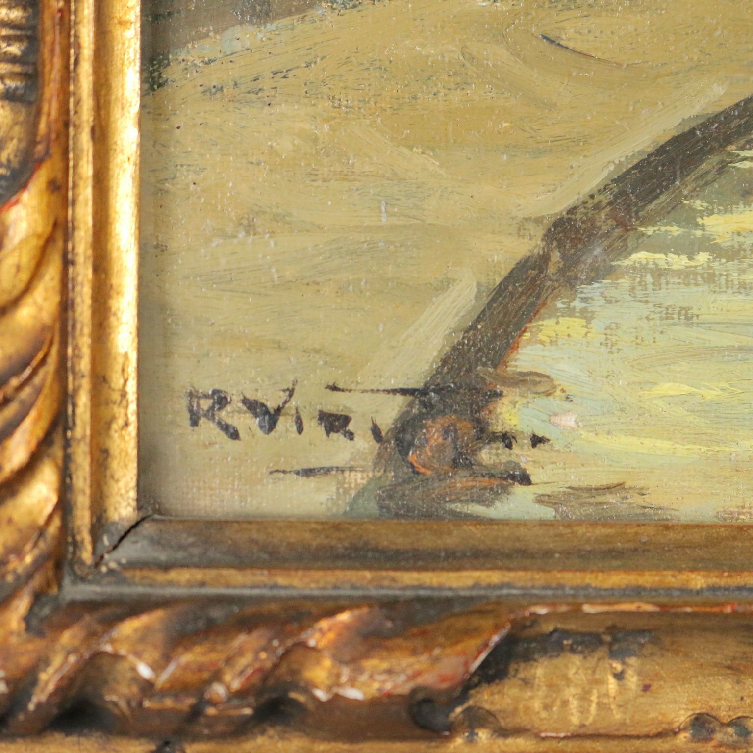 photo furniture Antique Painting Signed Riccardo Viriglio Oil On Cardboard XX Century