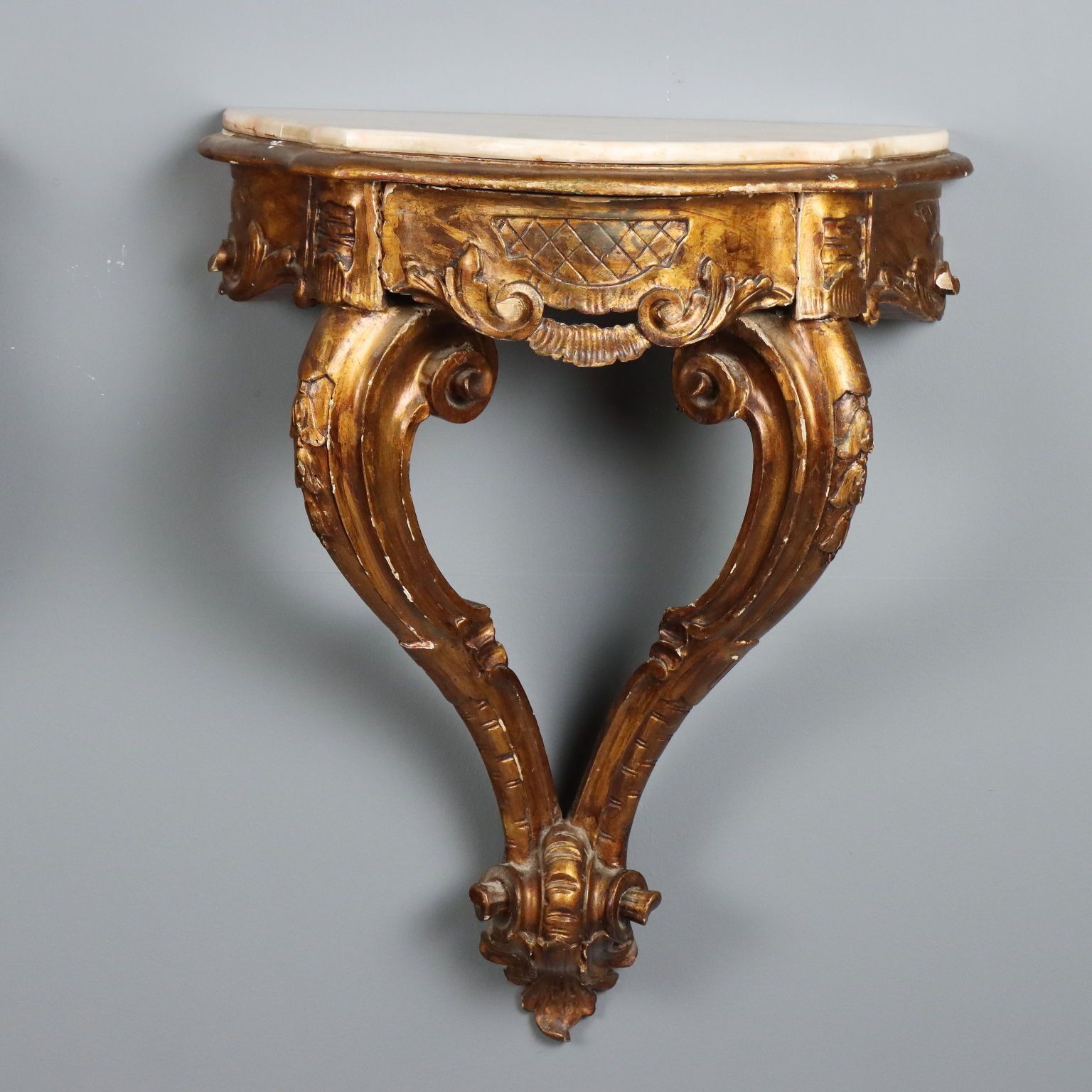 Druppelvormige Consoles in Verguld Hout   Italië 19e Eeuw photo Meubels