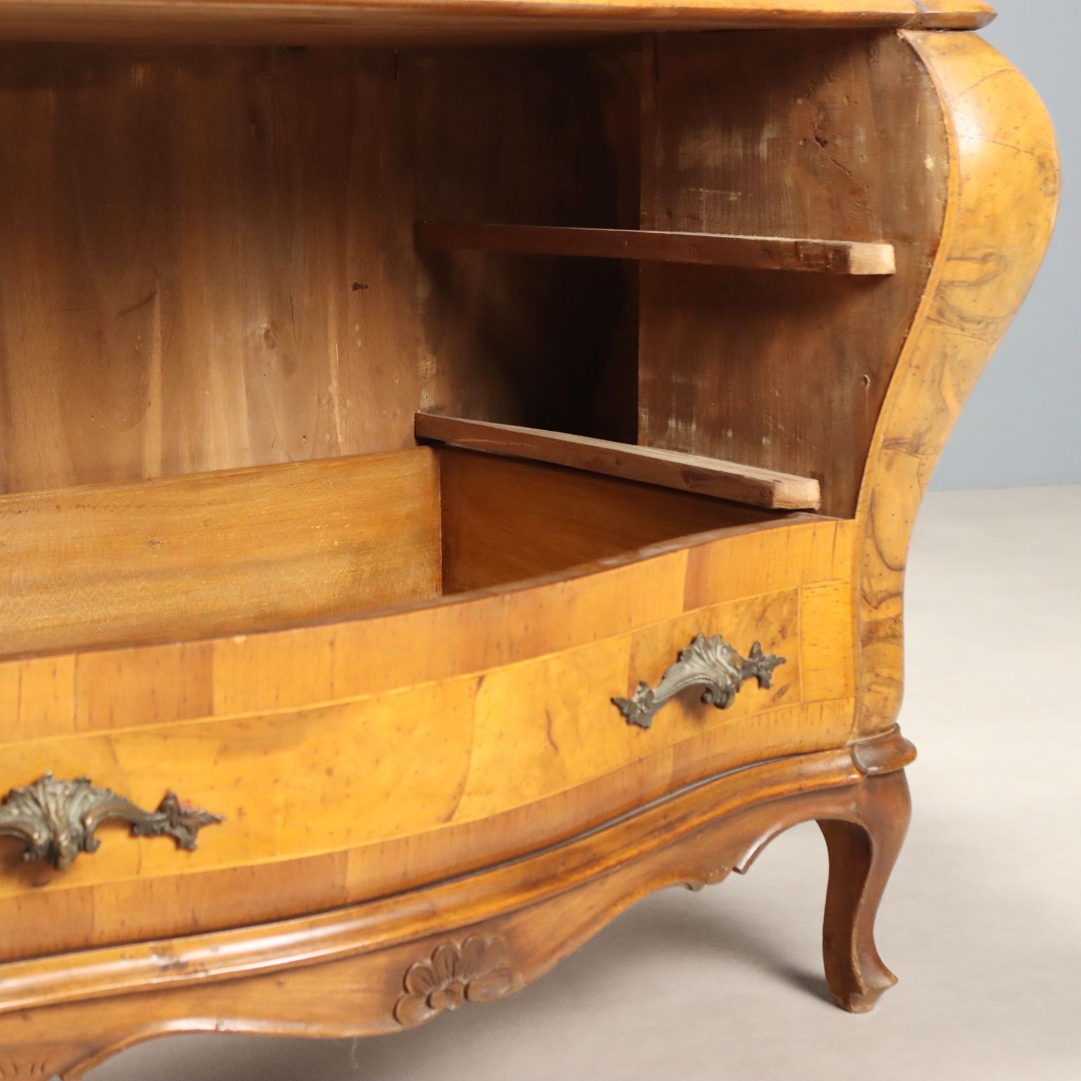 Furniture Antique Flap Cabinet Baroque Style Walnut Maple XX Century photo
