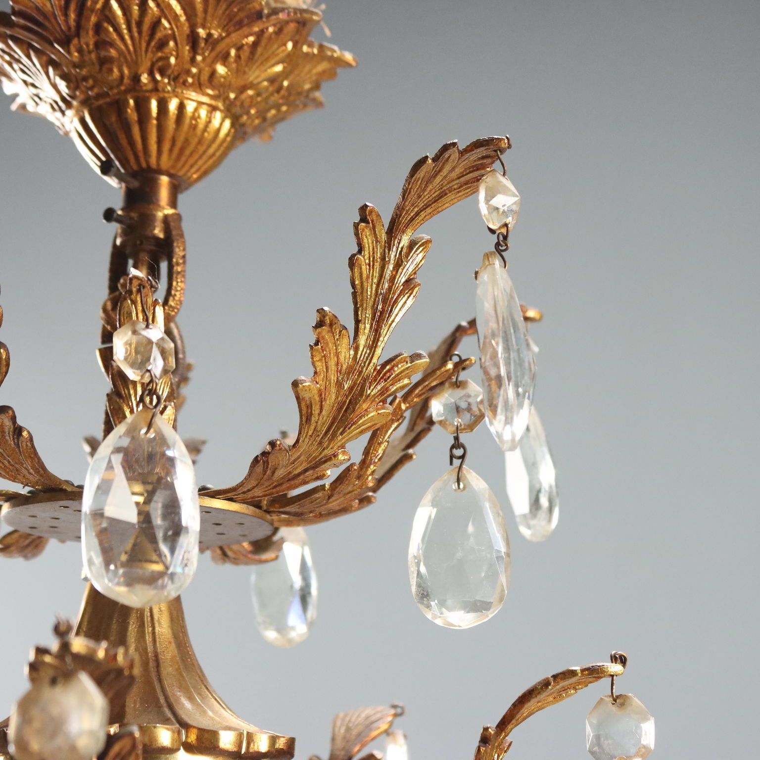 Antique Chandelier Gilded Bronze Glass Italy Early XX Century photo vintage