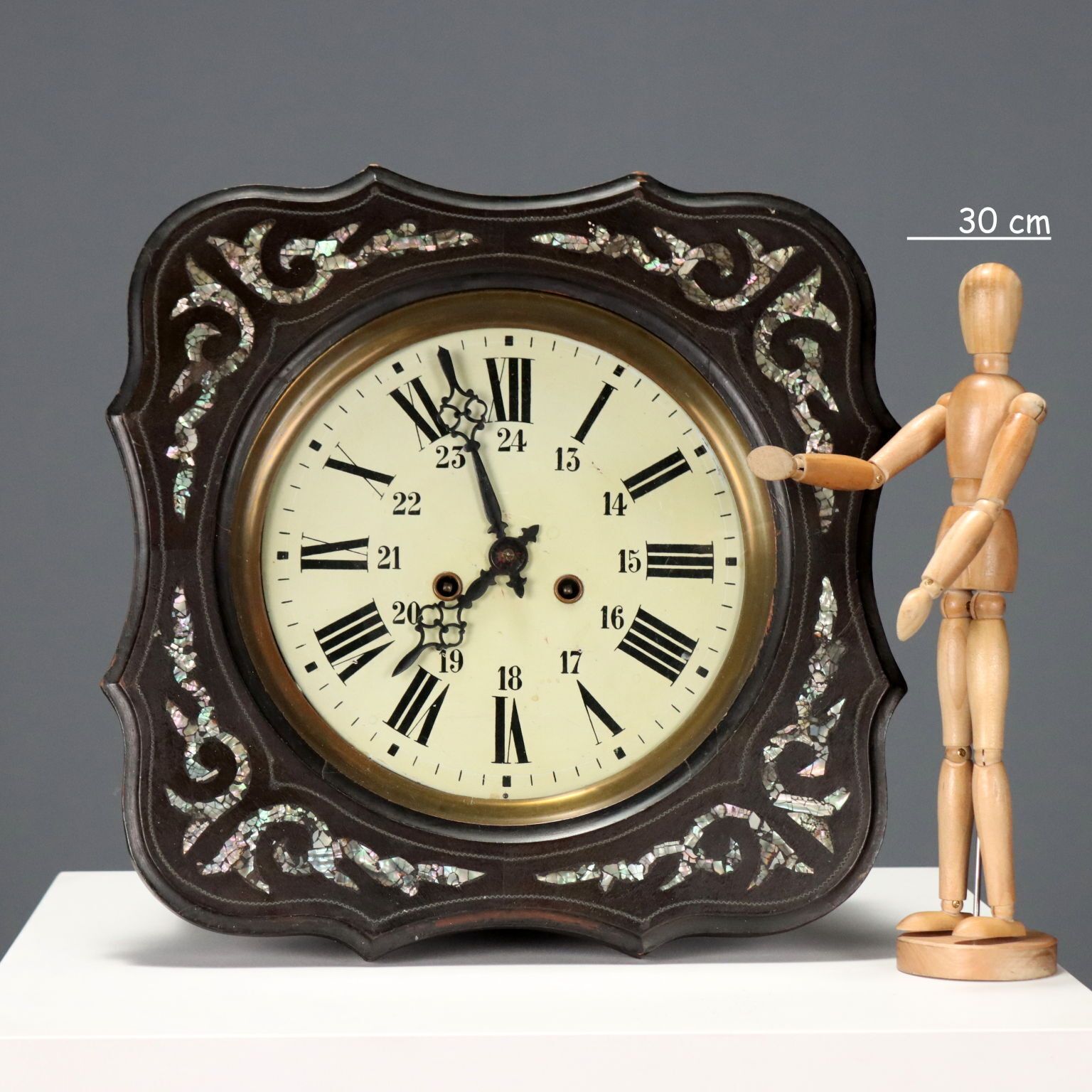 Antique Wall Clock Wood Mother Of Pearl France XIX Century photo furniture