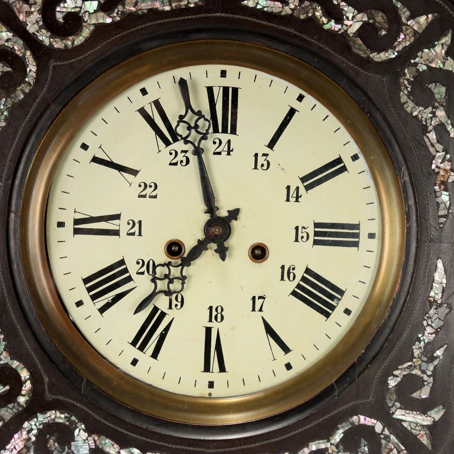 Antique Wall Clock Wood Mother Of Pearl France XIX Century photo for sale