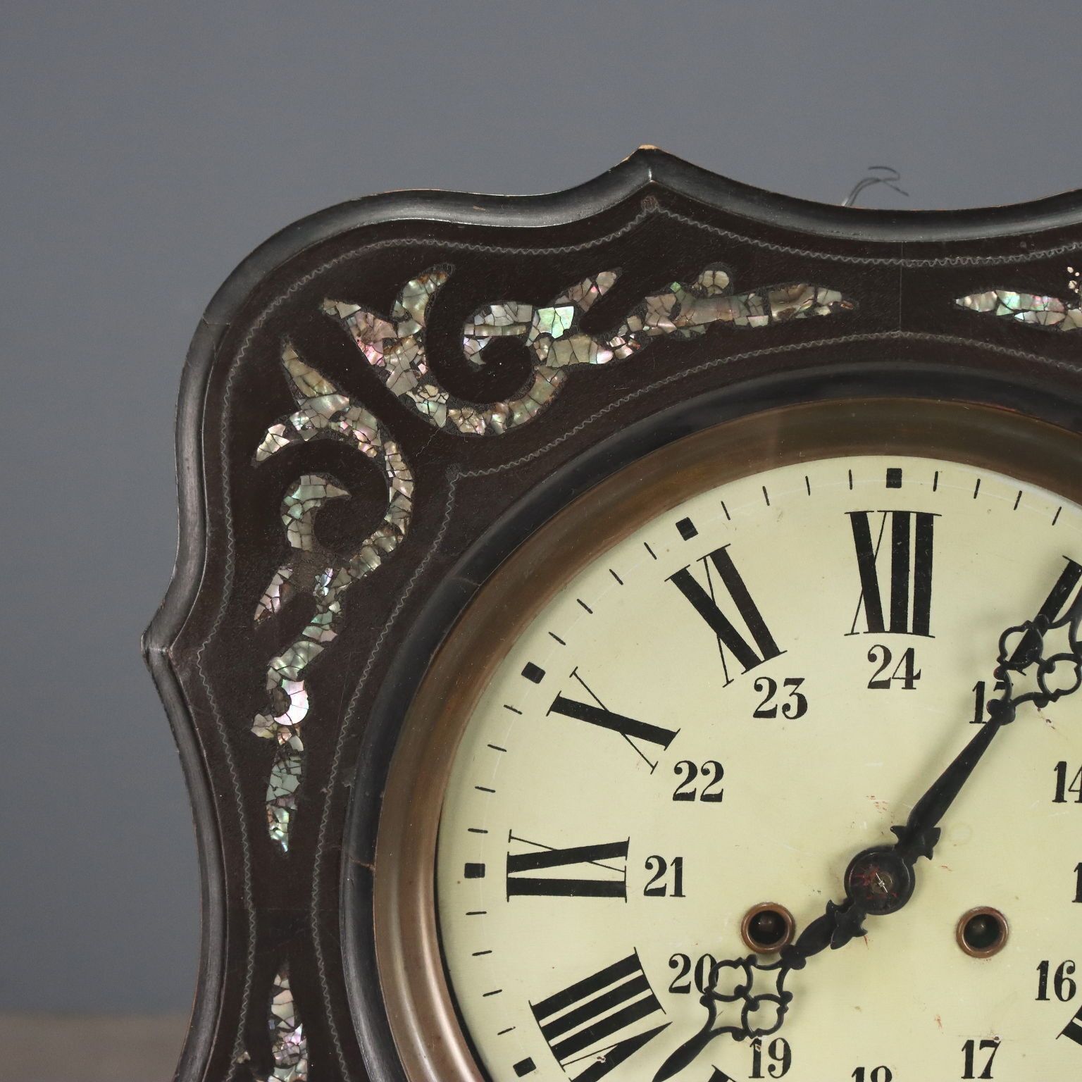 Antique Wall Clock Wood Mother Of Pearl France XIX Century photo vinterior