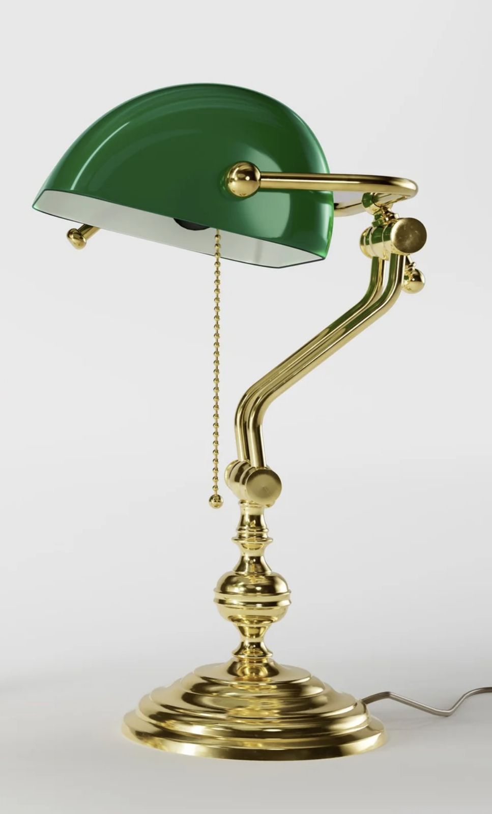 Vintage Dark Brass Banker’s Lamp With Green Glass Shade – 45 Cm photo for sale