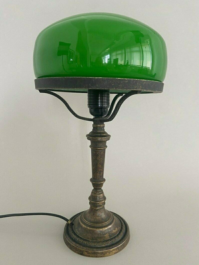 Banker’s Lamp – Green Glass Shade, Adjustable Height – Vintage Desk Lamp photo vinterior