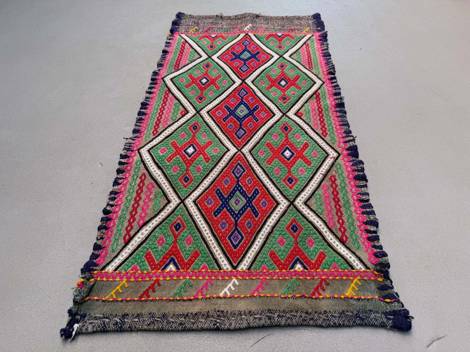 Vintage Turkse Mini Kilim 42x87 cm Wol Klein Kelim Loper, Shabby Chic photo furniture