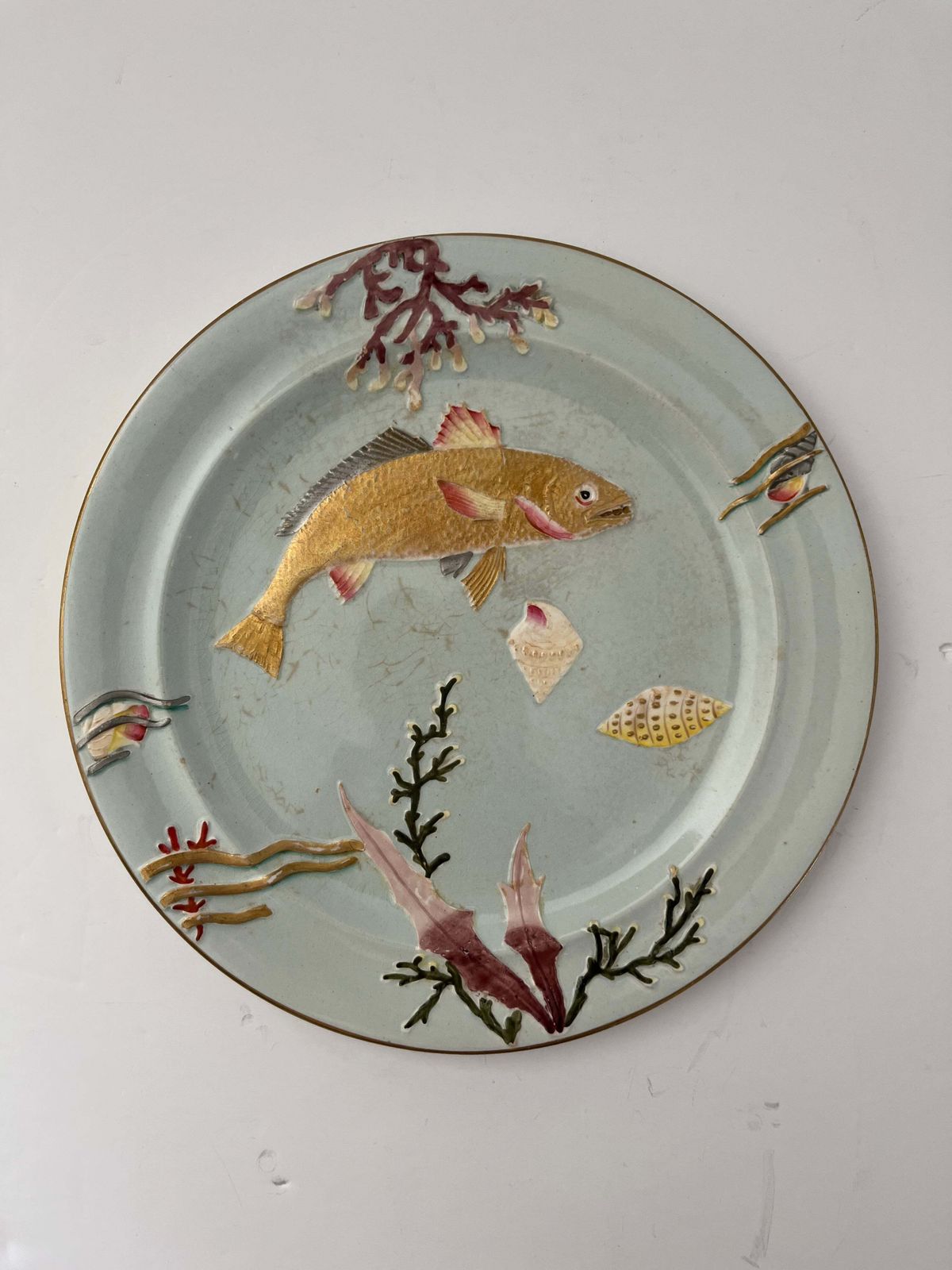 Ridgway Ironstone Plate, Hand Painted Fish Design, Aesthetic Period, Circa 1884 photo vinterior