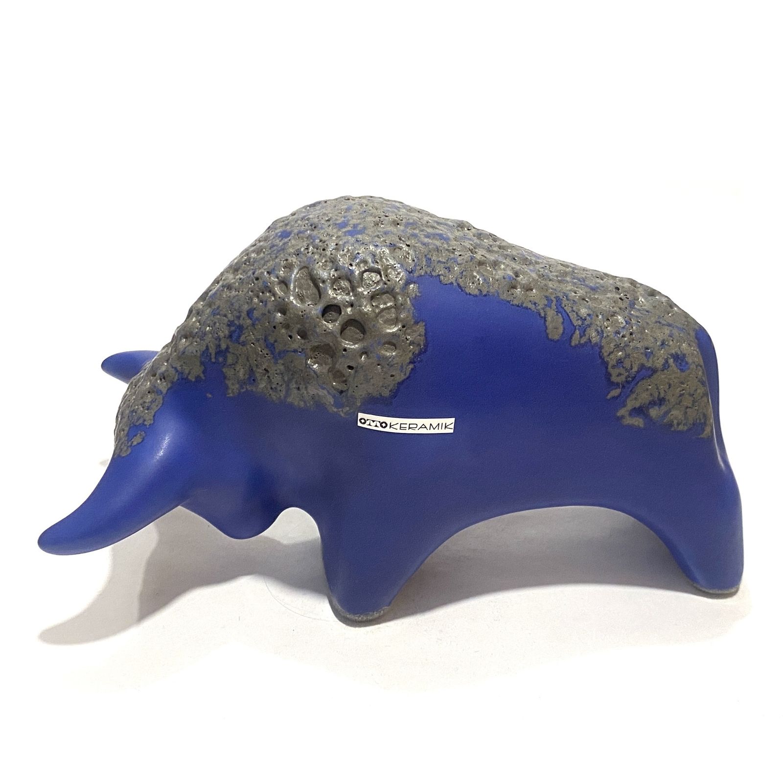 Otto Keramik Bull In Blue Fat Lava Glaze, West German Pottery Style Sculpture photo furniture