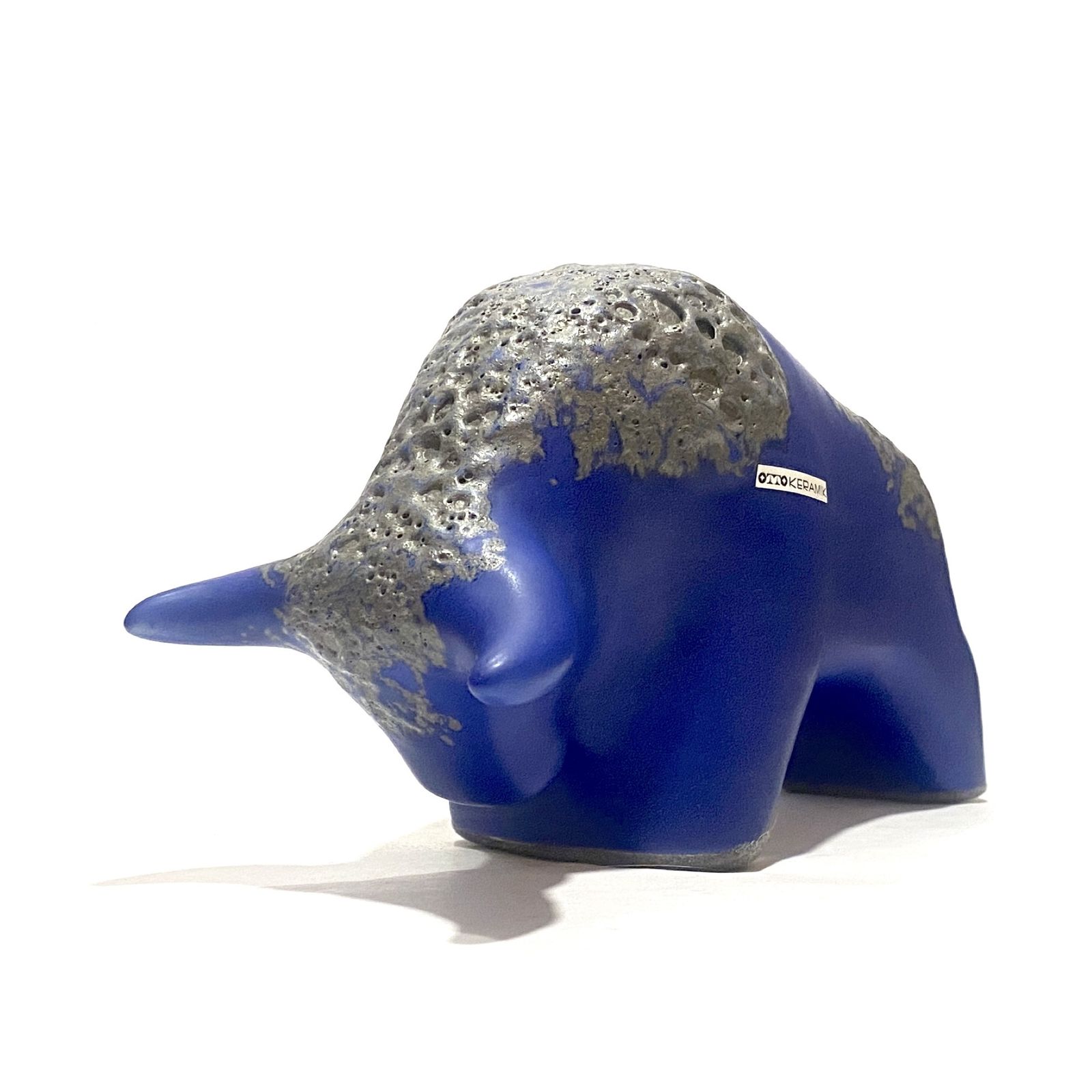 Otto Keramik Bull In Blue Fat Lava Glaze, West German Pottery Style Sculpture photo vinterior
