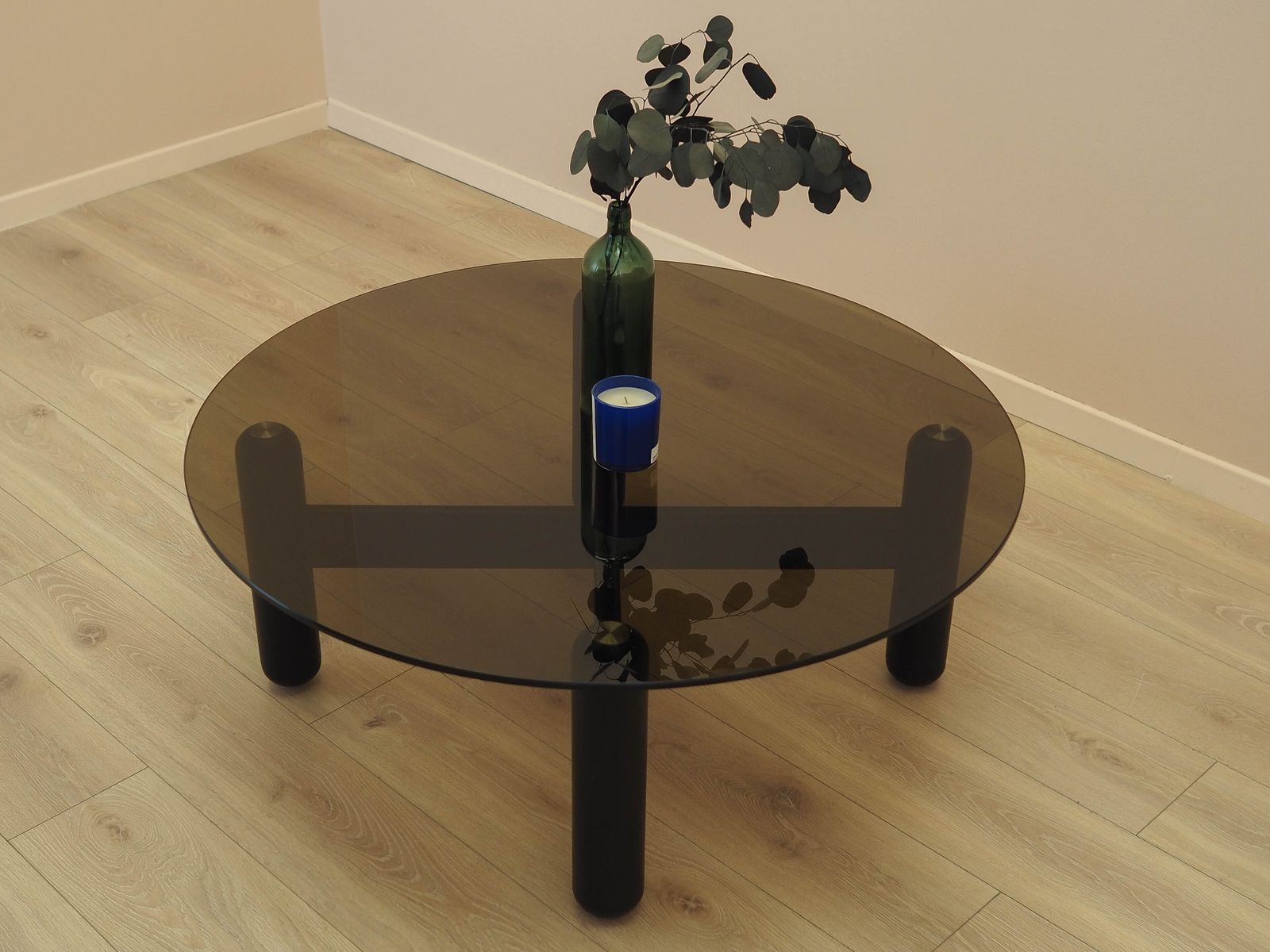 Italian Smoked Glass Coffee Table On Wooden Base, 1990s photo buy
