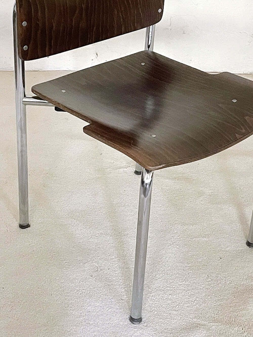 Set van 4 vintage Kusch + Co stapelstoelen van multiplex en chroom, Duitsland, jaren 1970 photo vintage