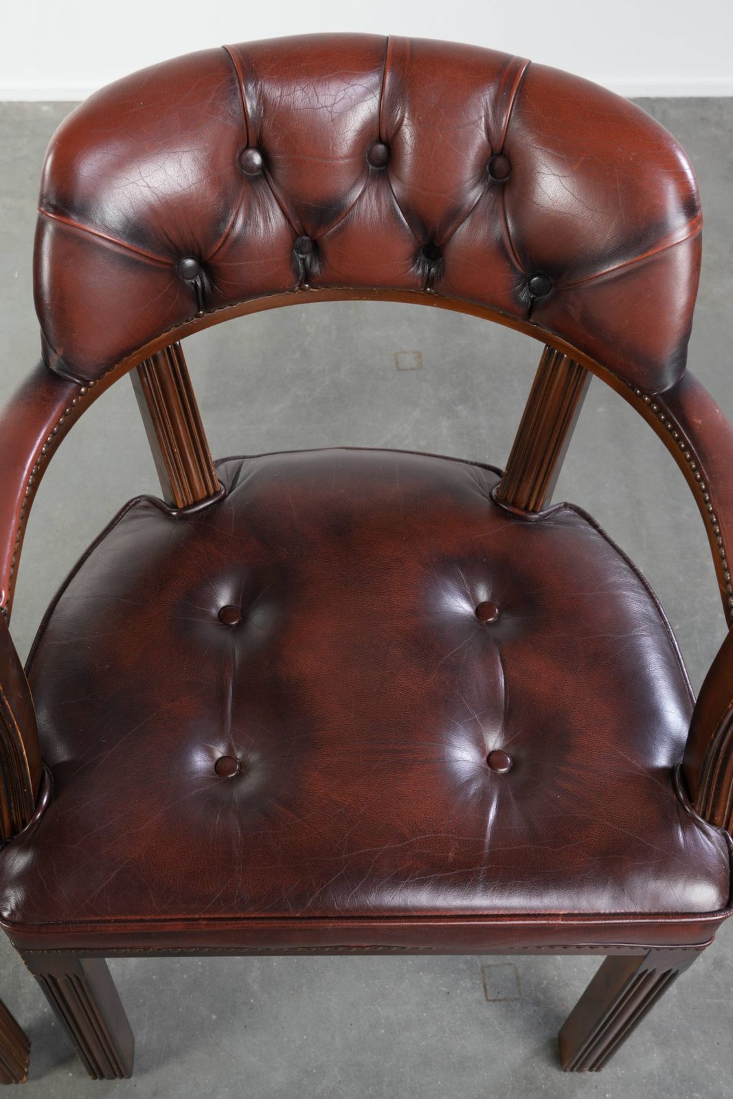 Beautiful Dark Brown Set Of Two Cowhide Chesterfield Dining/Side/Desk Chairs In English Style photo vinterior