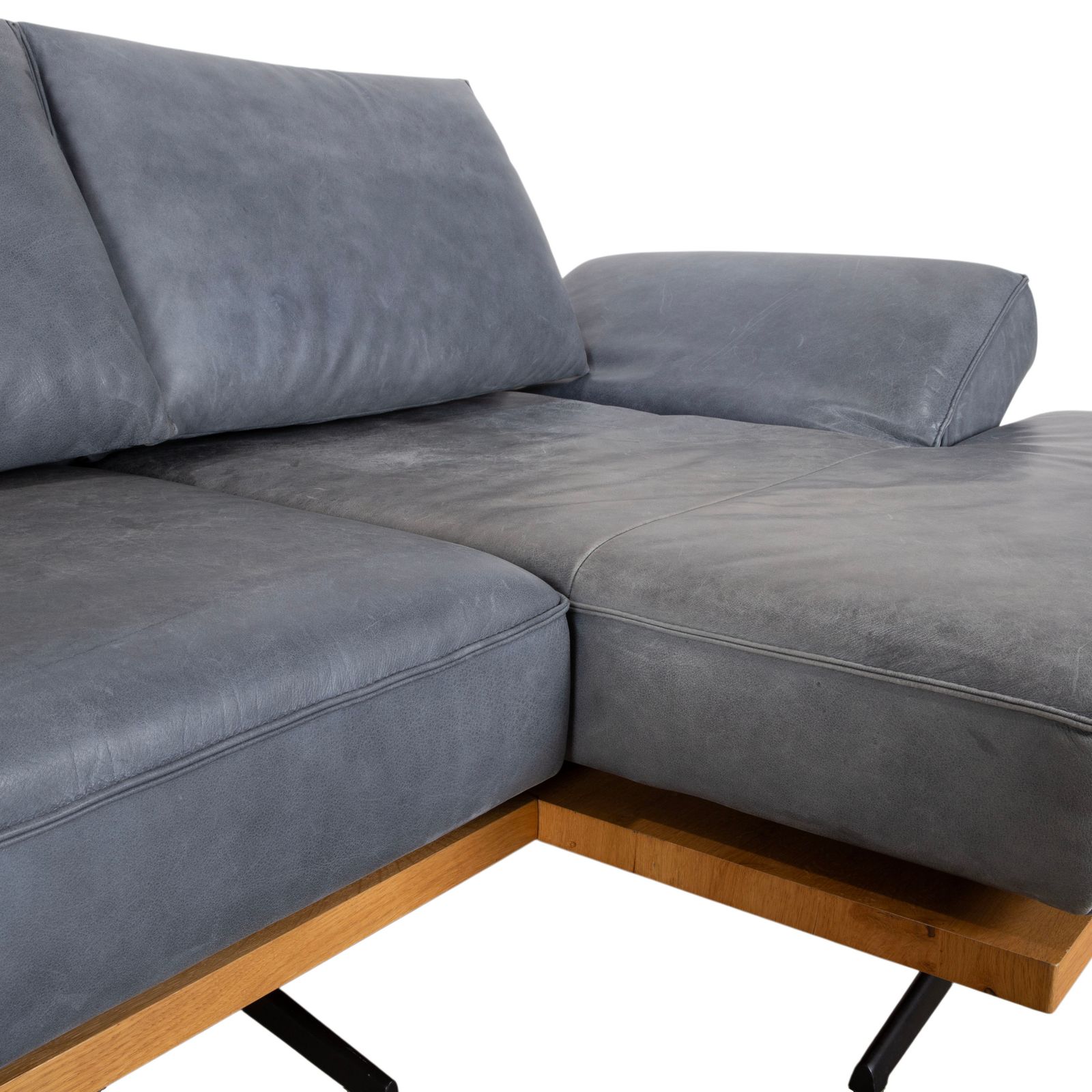 Koinor Phoenix Leather Corner Sofa Grey Blue Green Manual Function photo vinterior