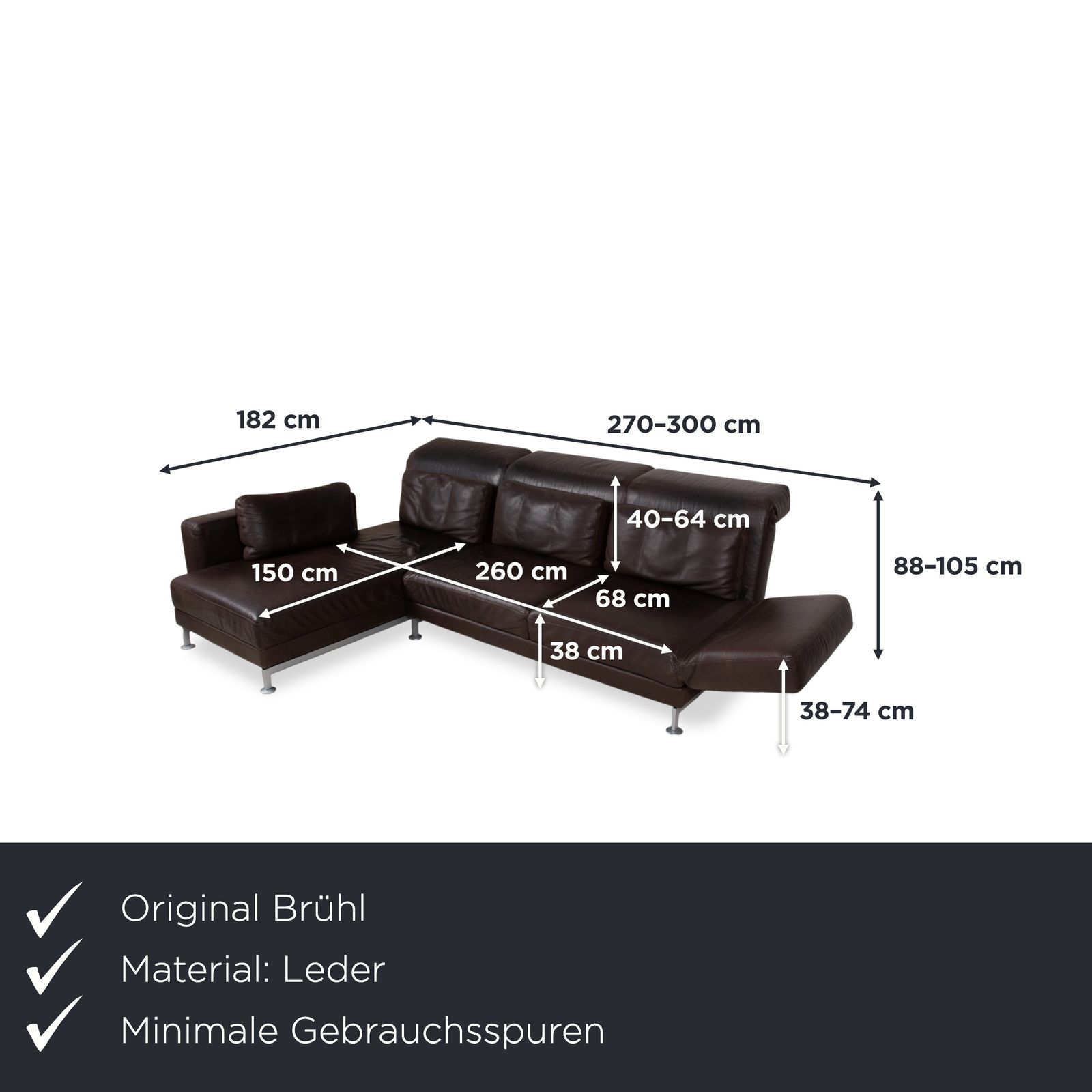 Brühl Moule Leren Hoekbank, Bruin Chroom, Manuele Functie photo furniture