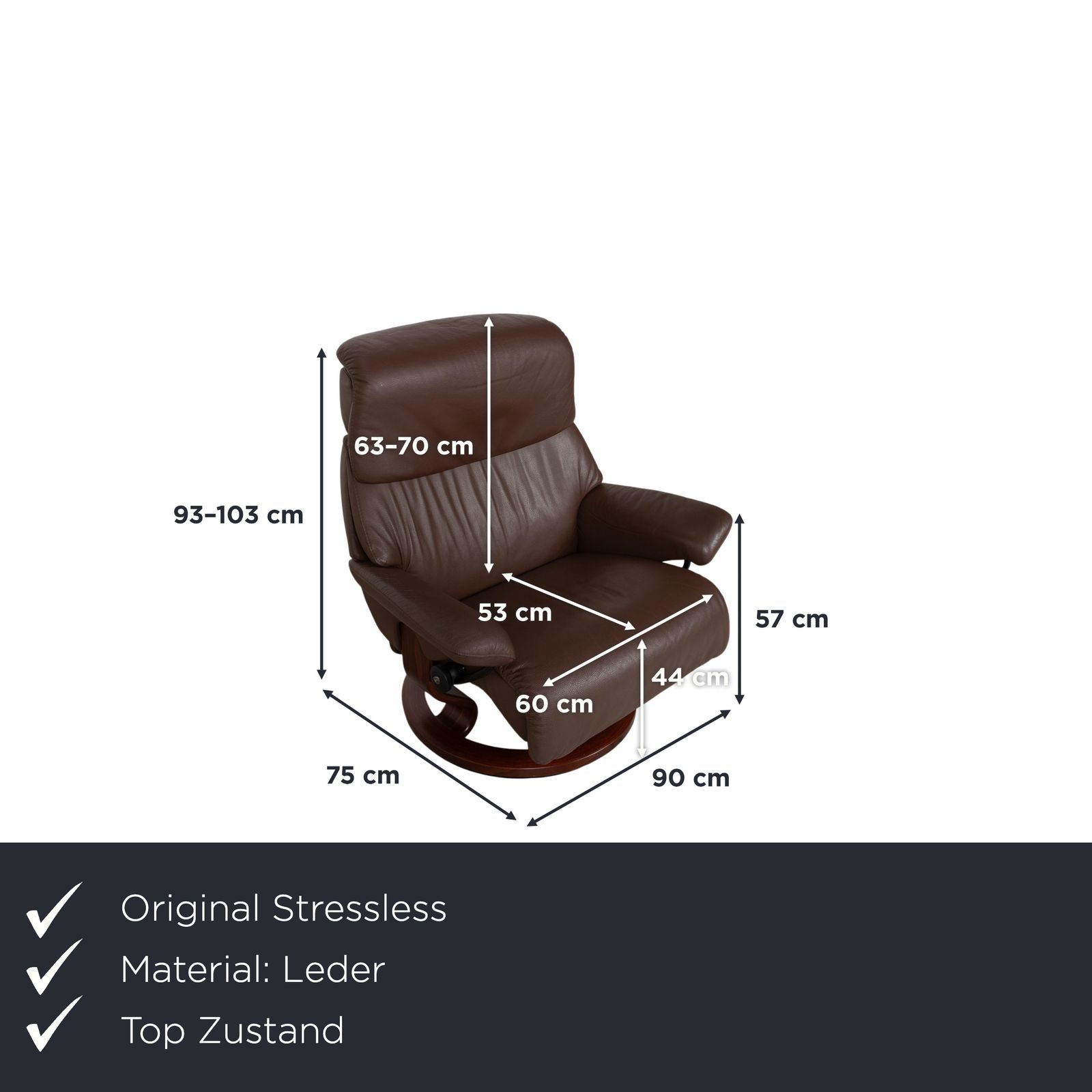 Fauteuil relax Stressless Vision en cuir brun, bois brun foncé, fonction manuelle photo furniture
