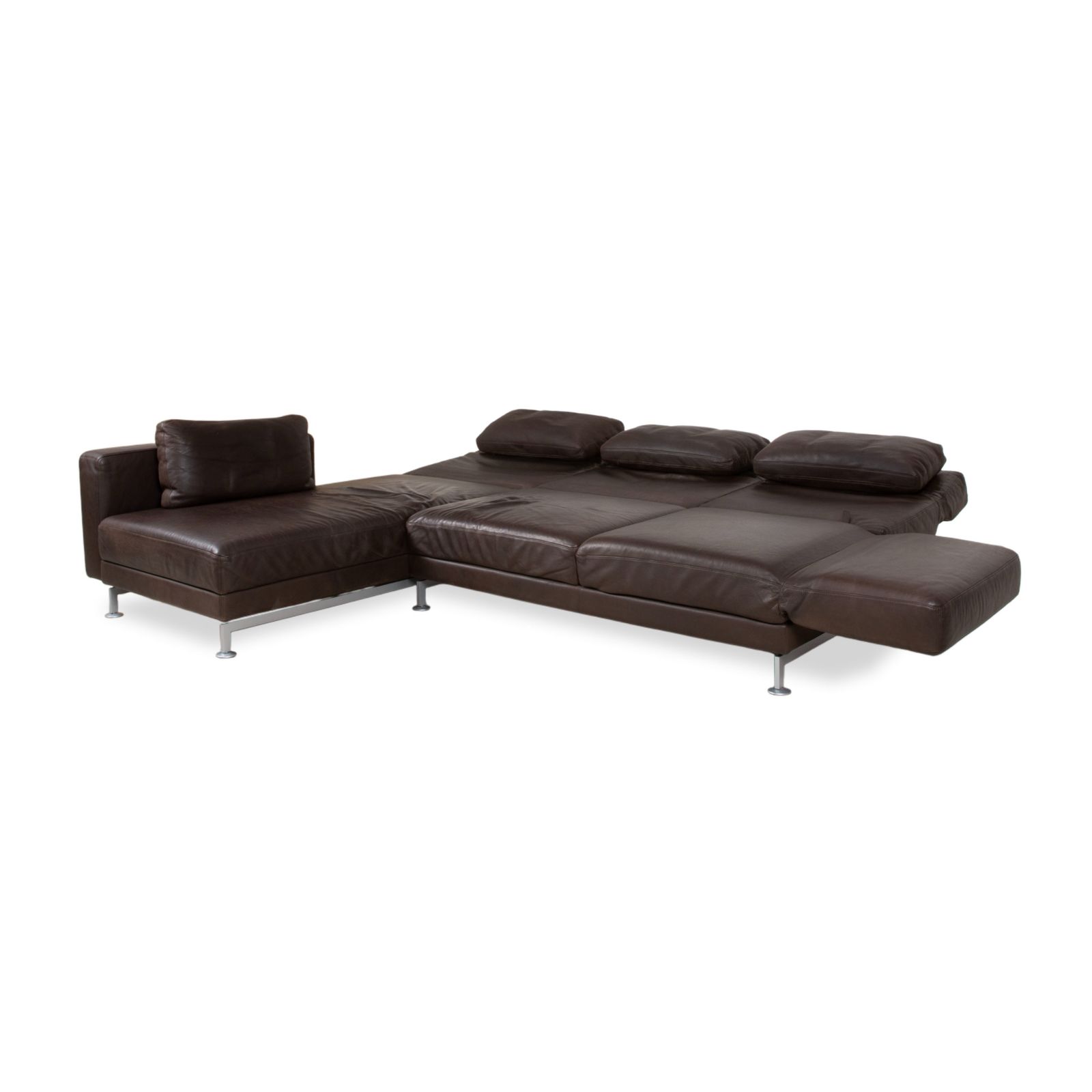 Brühl Moule Set Leather Corner Couch Ottoman Brown Chrome Manual Function photo buy