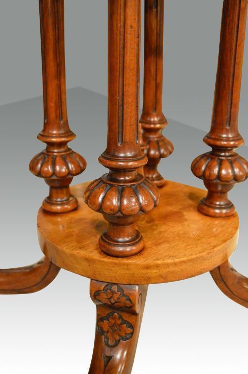 Quality Burr Walnut, Amboyna And Marquetry Inlaid Antique Window,Lamp Table photo for sale