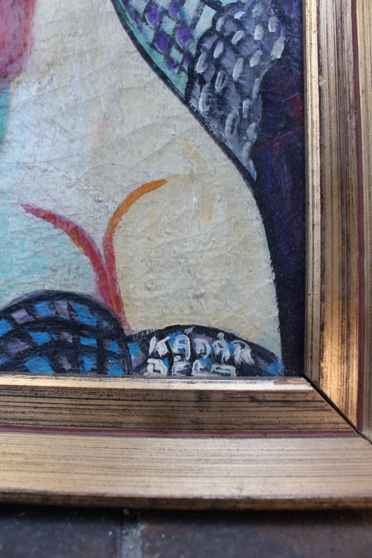 Jaren 1930 modernistisch Hongaars schilderij olieverf naakte vrouw naar voorbeeld van Béla Kádár, ingelijst photo for sale