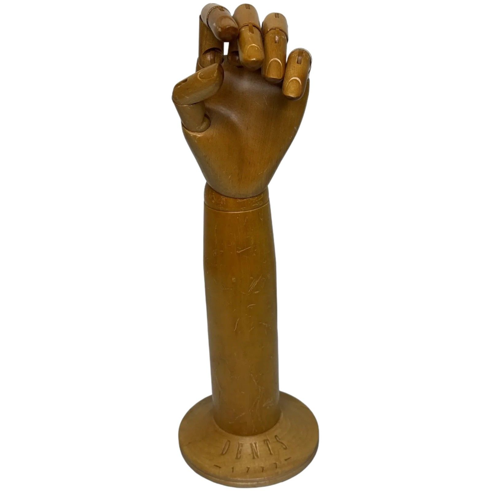 Antieke winkelstandaard, gelede handmodel voor Dents of Worcester handschoenen, ca. 1920