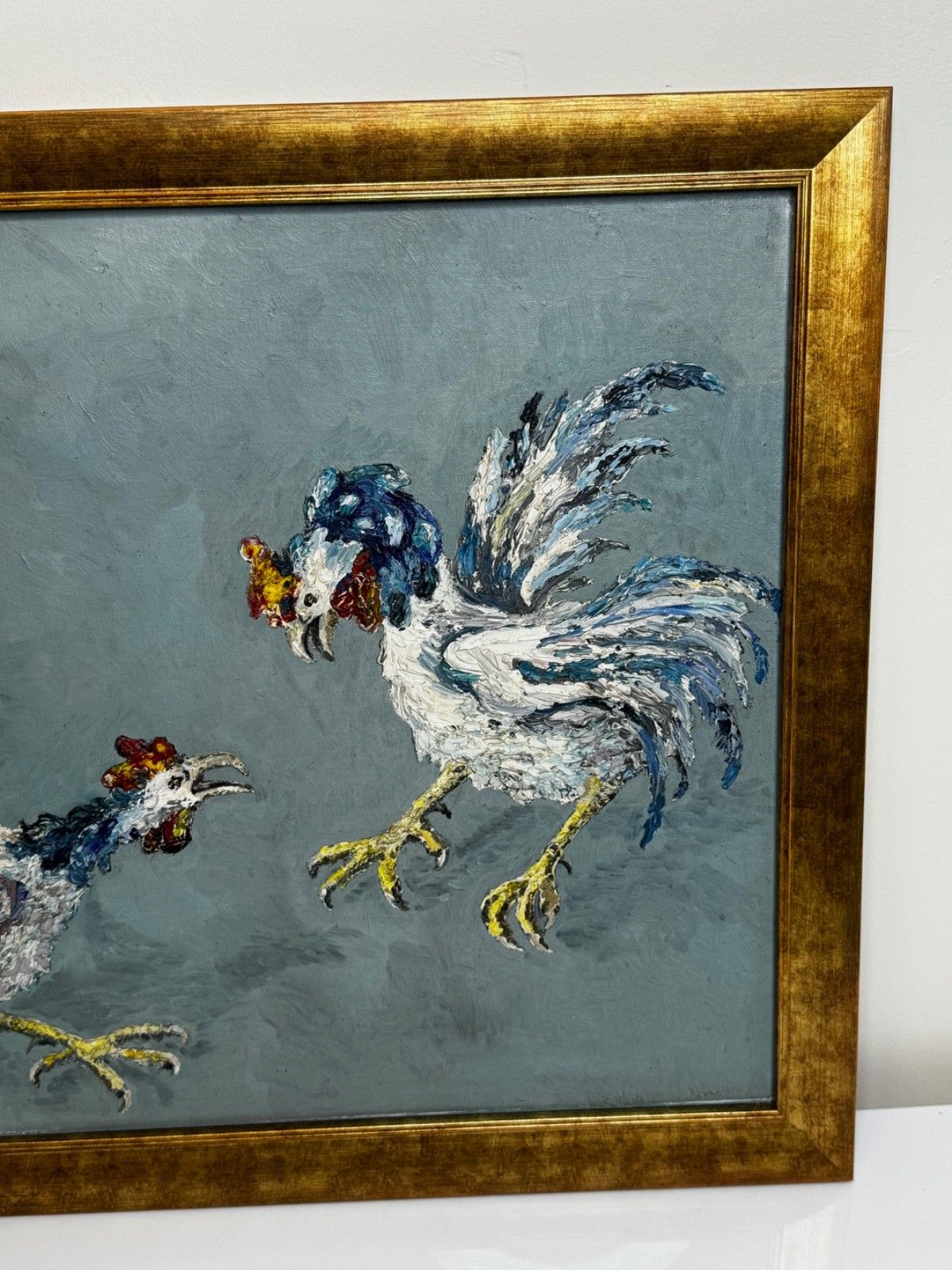 Expressionist Sporting Oil Painting Cocks Fight After Leon Kossoff C1965 photo Art