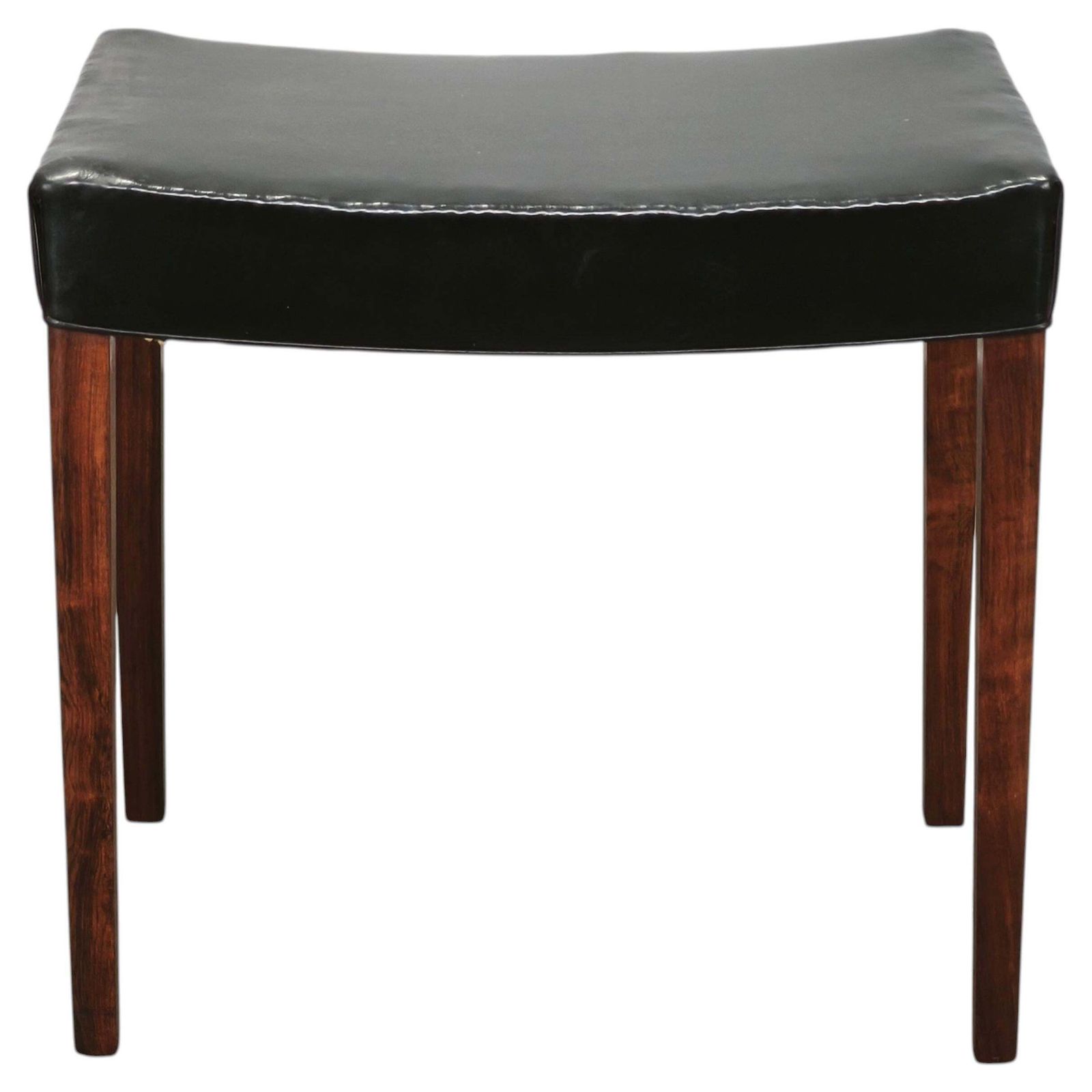Jaren 1960 Danish Modern, Mid-Century Modern, kruk van hout en zwart leer
