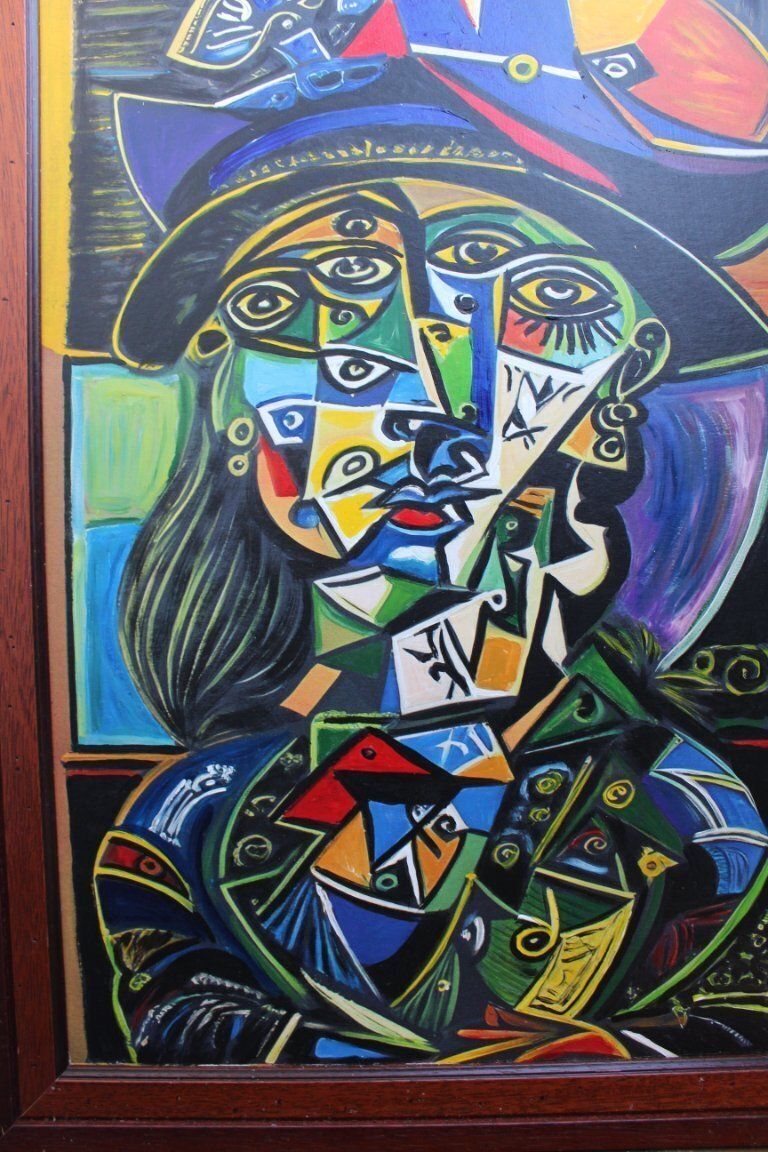 Contemporary Cubist Style Figurative Acrylic Modernistic Painting After Pablo Picasso, Circa 1980 photo 950.0