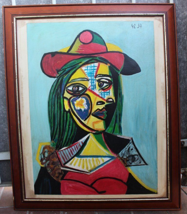 Vintage Cubist Female Portrait Picassso Blue Period