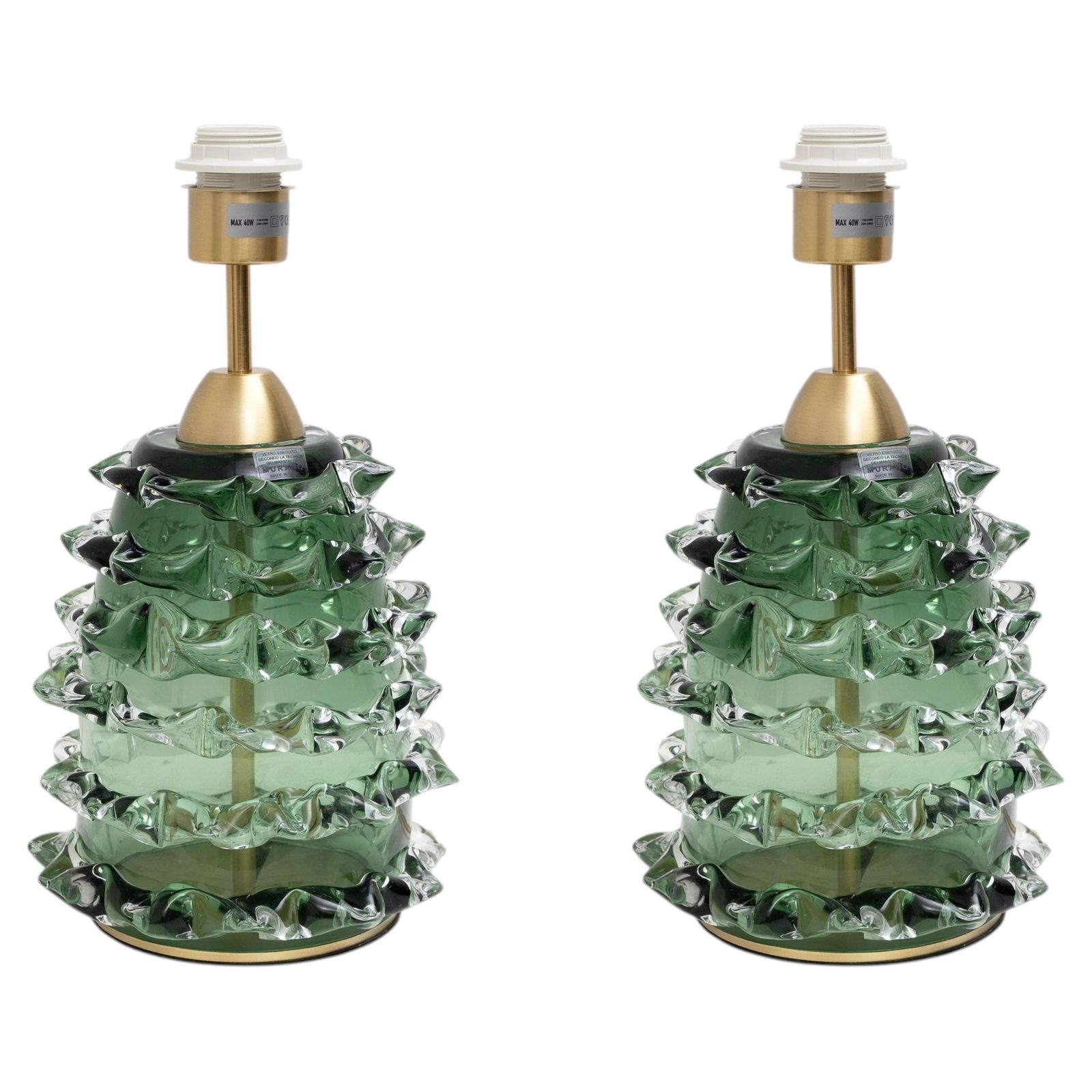 Paar Groene Rostrato Murano Glazen Tafellampen