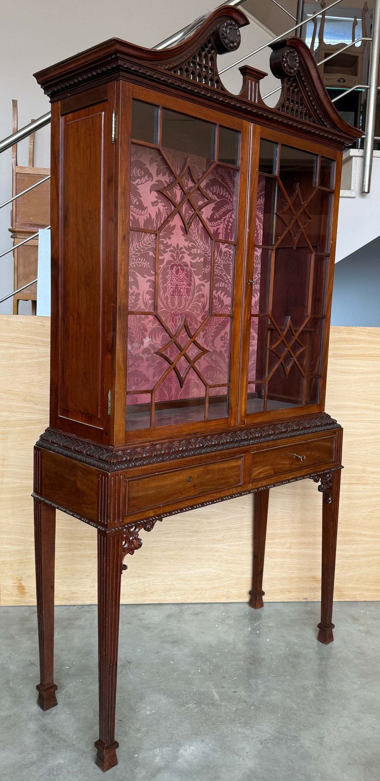 Spanish Georgian Revival Walnut Display Cabinet On Stand With Glazed Display photo buy