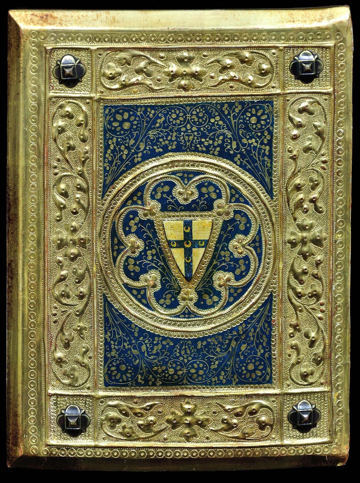 Icilio Federico Joni 1866 tot 1946. Italiaans. Beschilderd houten tavolette boekband. De Biccherna-esthetiek. Ingelijst. Siena. Sienees. Toscane.