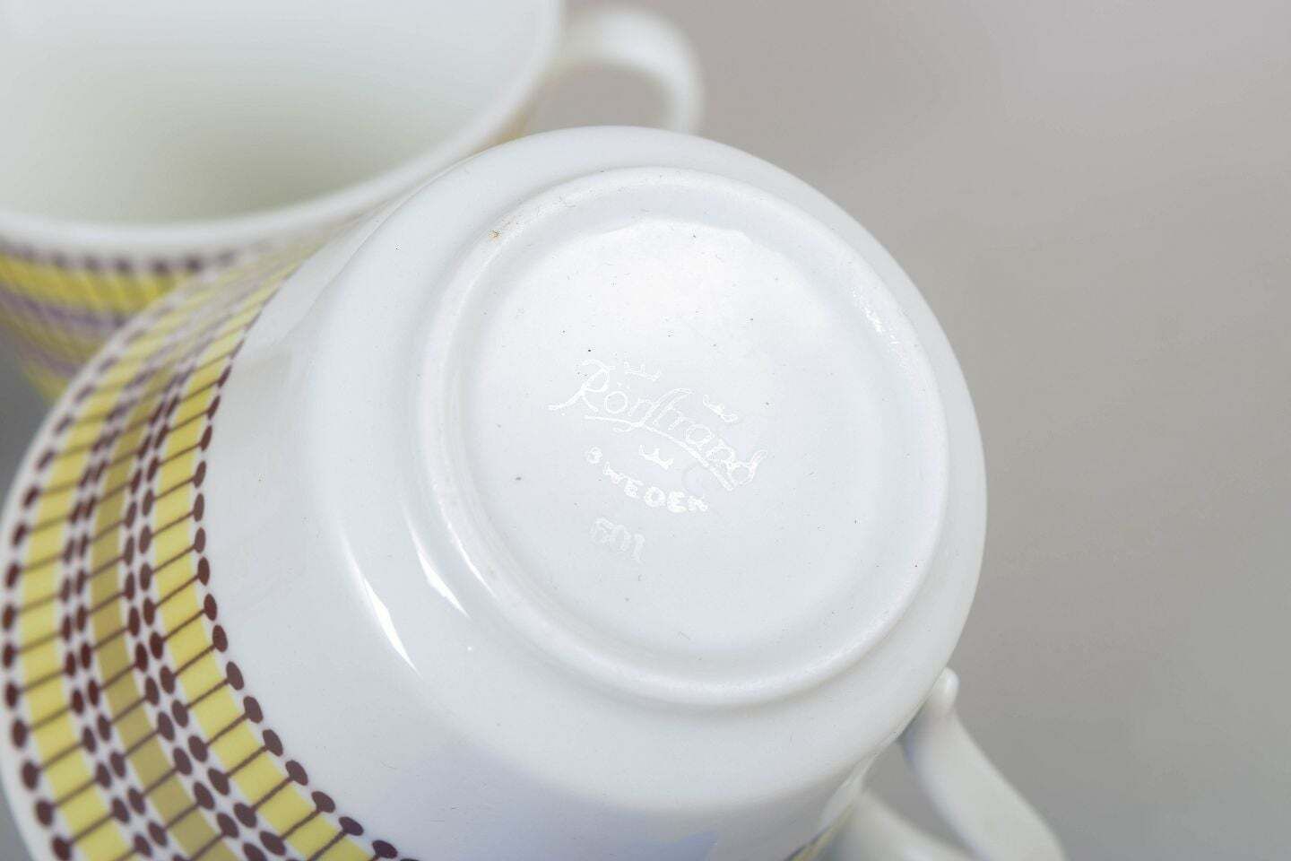 Marianne Westman For Rörstrand. Four "Mandarin" Teacups With Saucers. 1960s photo Home Decor