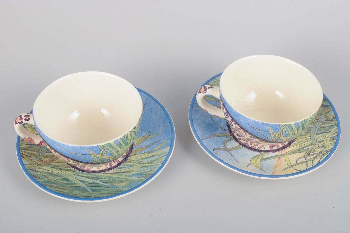 Gien, "Savane". Pair Of Large Morning Cups With Matching Saucers. photo furniture