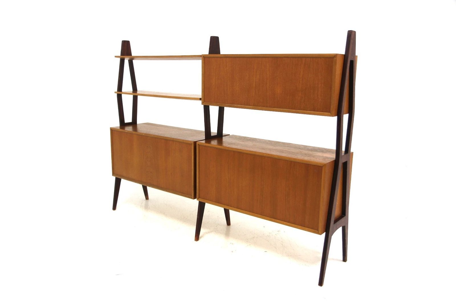Bibliothèque scandinave double en teck, Suède, 1950 photo for sale