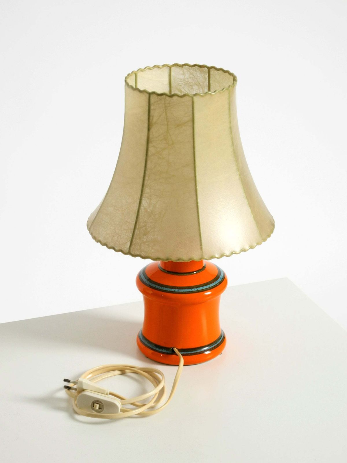 Beautiful 1960s Orange Ceramic Table Lamp With Cocoon Shade  Made In Italy photo vintage