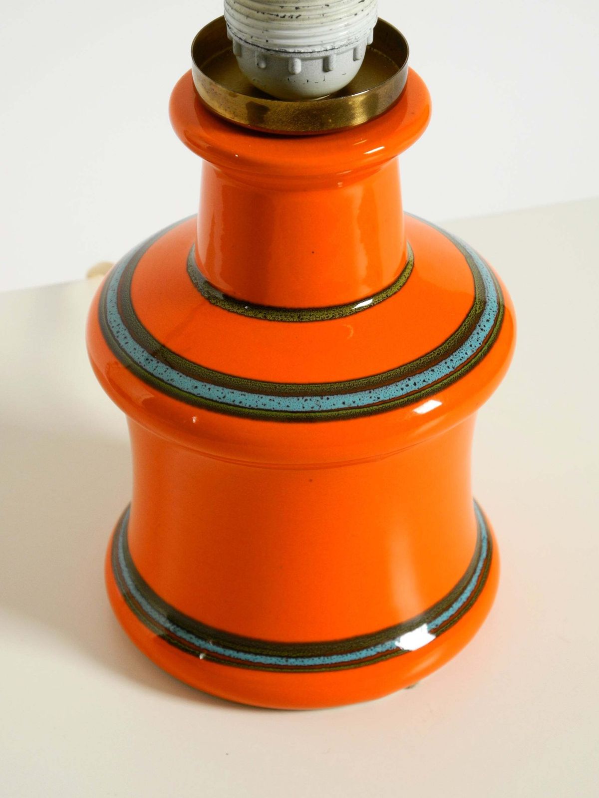 707.0 Beautiful 1960s Orange Ceramic Table Lamp With Cocoon Shade  Made In Italy photo