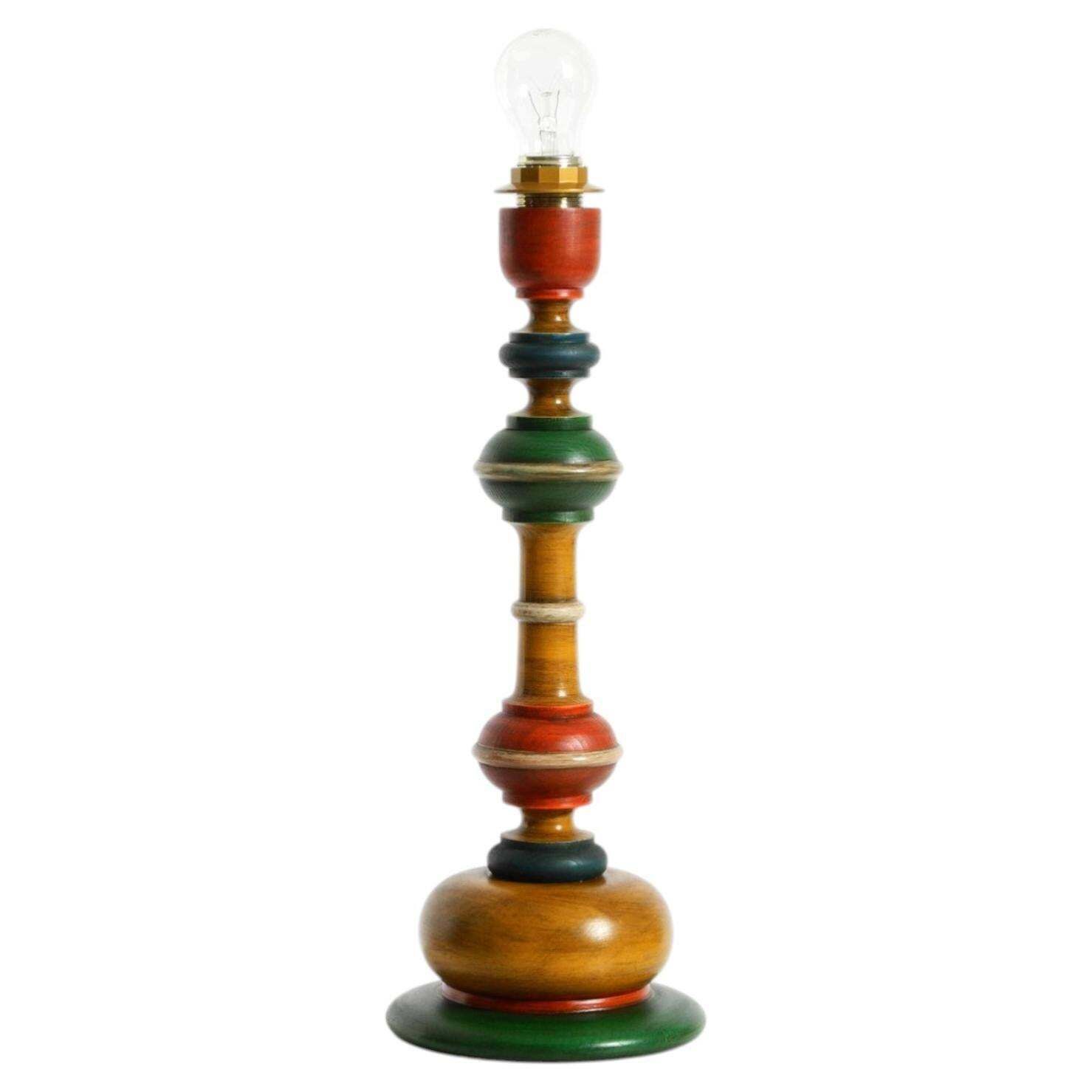 Beautiful, Large 1980s Table Lamp Made Of Color Stained Pine Wood