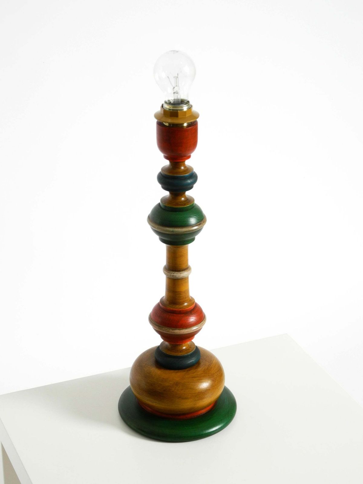 Beautiful, Large 1980s Table Lamp Made Of Color Stained Pine Wood photo for sale