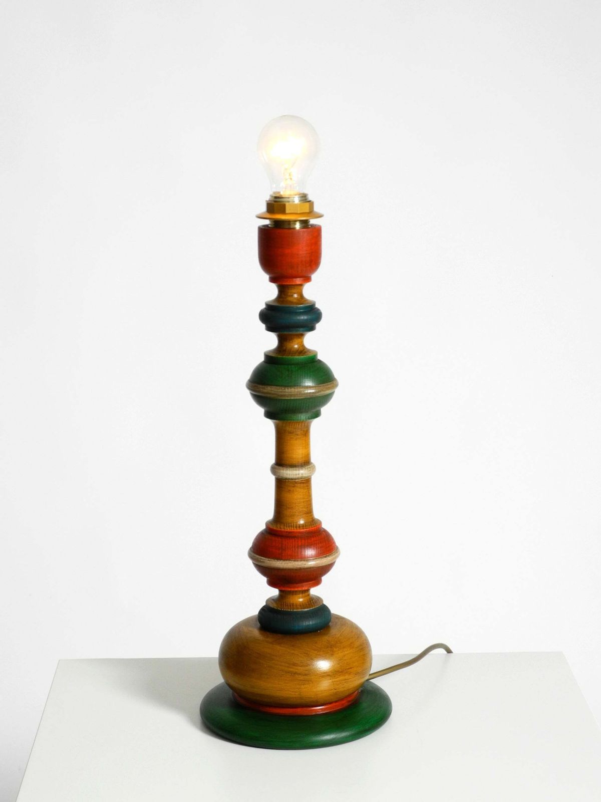 Beautiful, Large 1980s Table Lamp Made Of Color Stained Pine Wood photo vinterior